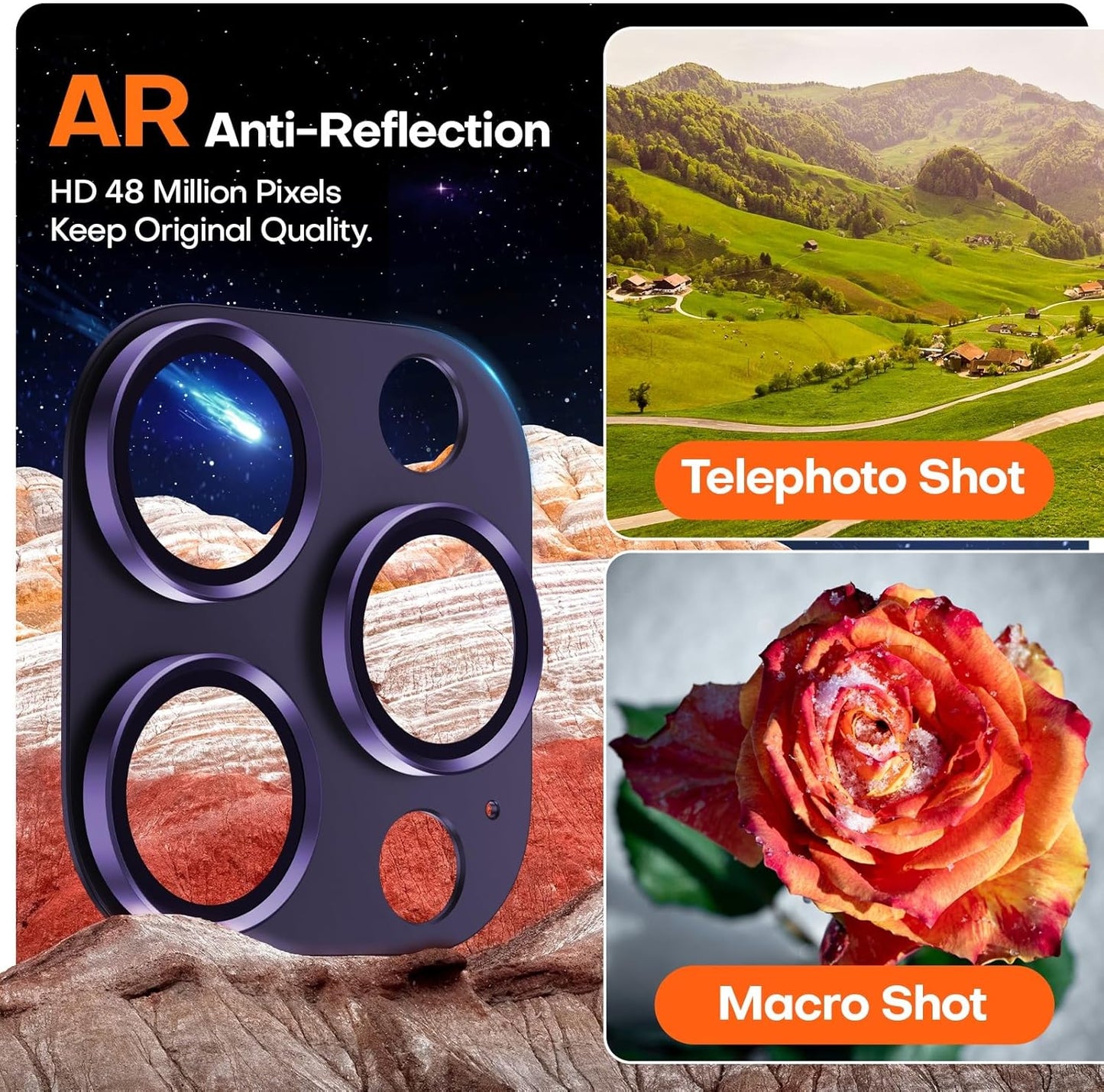 Camera Lens Protector for iPhone 16 Pro Max/16 Pro/iPhone 15 Pro Max/15 Pro/iPhone 14 Pro Max/14 Pro, Aluminum Alloy Sapphire Glass Camera Screen Cover, Case Friendly- Deep Purple