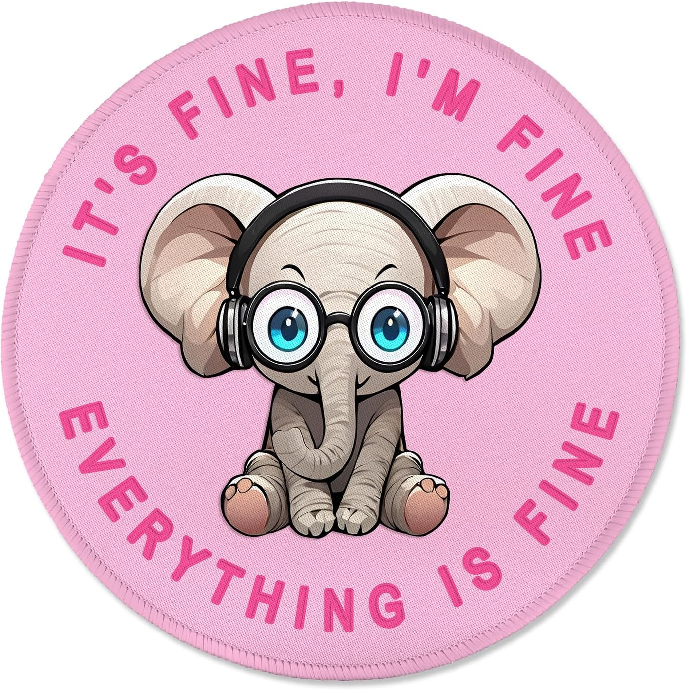 ITNRSIIET Round Mouse Pad with Stitched Edge Premium-Textured Waterproof Non-Slip Rubber Base Desktop Protection Mat Diameter 8.7 inches, Pink Pretty Elephant