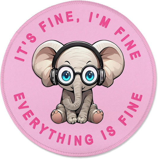 ITNRSIIET Round Mouse Pad with Stitched Edge Premium-Textured Waterproof Non-Slip Rubber Base Desktop Protection Mat Diameter 8.7 inches, Pink Pretty Elephant