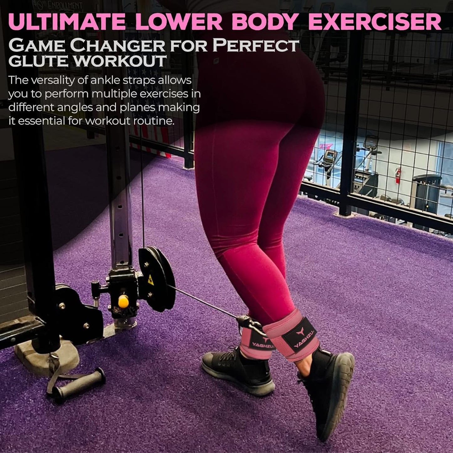 Ankle Straps for Cable Machines Women - Adjustable Gym Ankle Strap for Cable Machine, Neoprene Padded Cable Straps, Durable Leg Strap with Cable Cuff, Glute Kickback Ankle Strap with D Rings