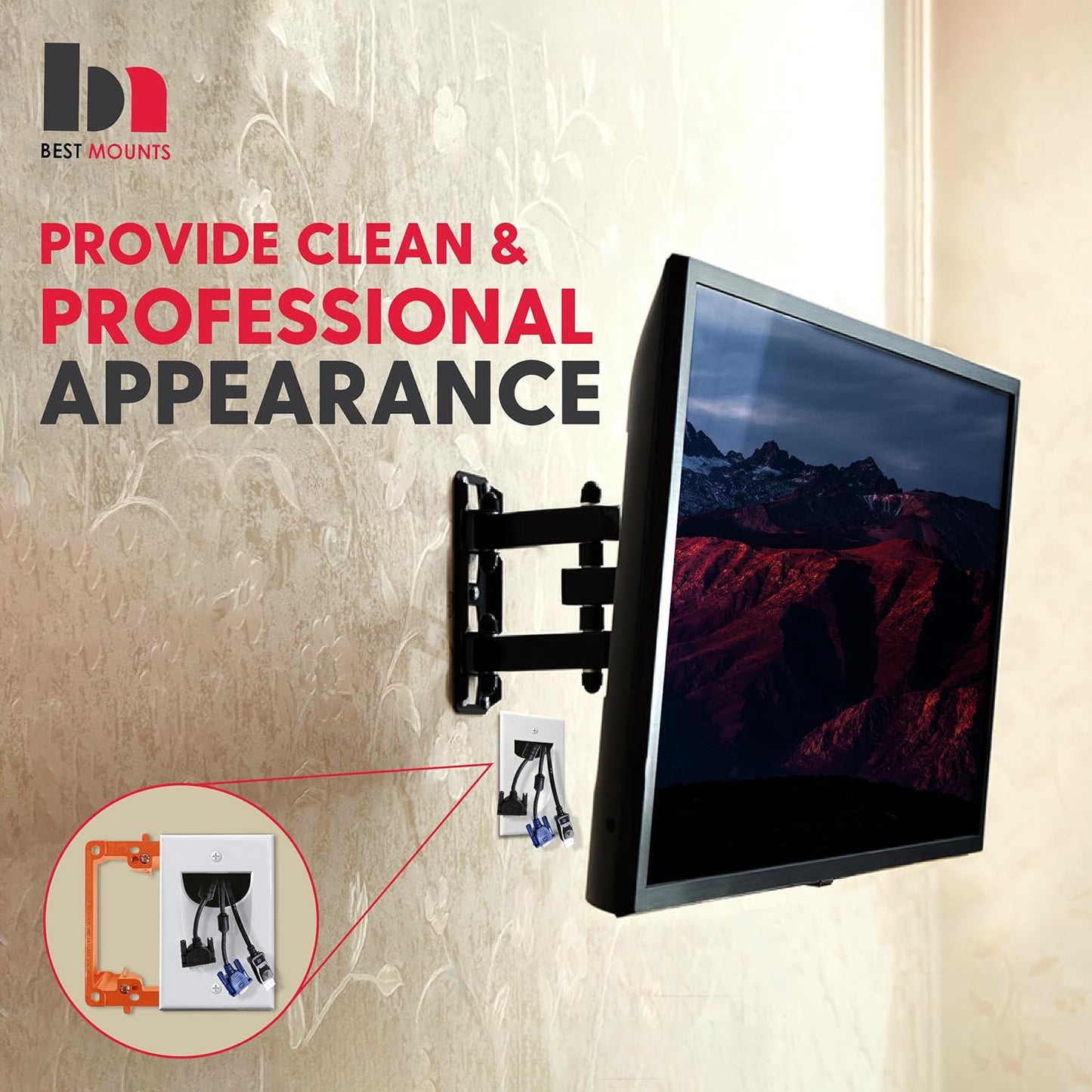 2 Pack Wall Plate Cable Pass Through with Bracket - In Wall Cable Management Kit - Recessed Cable Wall Plate Pair with Single Gang Low Voltage Mounting Bracket - Decorator Cover for Low Voltage Cables