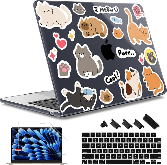 May Chen for MacBook Air 13.6 Inch Case 2025/2024/2023/2022 Release (Model A2681 A3113 A3240, M2 M3 M4 Chip) – Hard Shell Laptop Cover with Keyboard Cover & Screen Protector，Cat Sticker Print