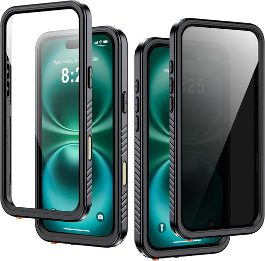for iPhone 16 Plus Case Waterproof, Built-in Privacy Screen & HD Screen Double Front Frame [IP68 Underwater] Shockproof Dustproof Full Body Protection iPhone 16 Plus Phone Case Black
