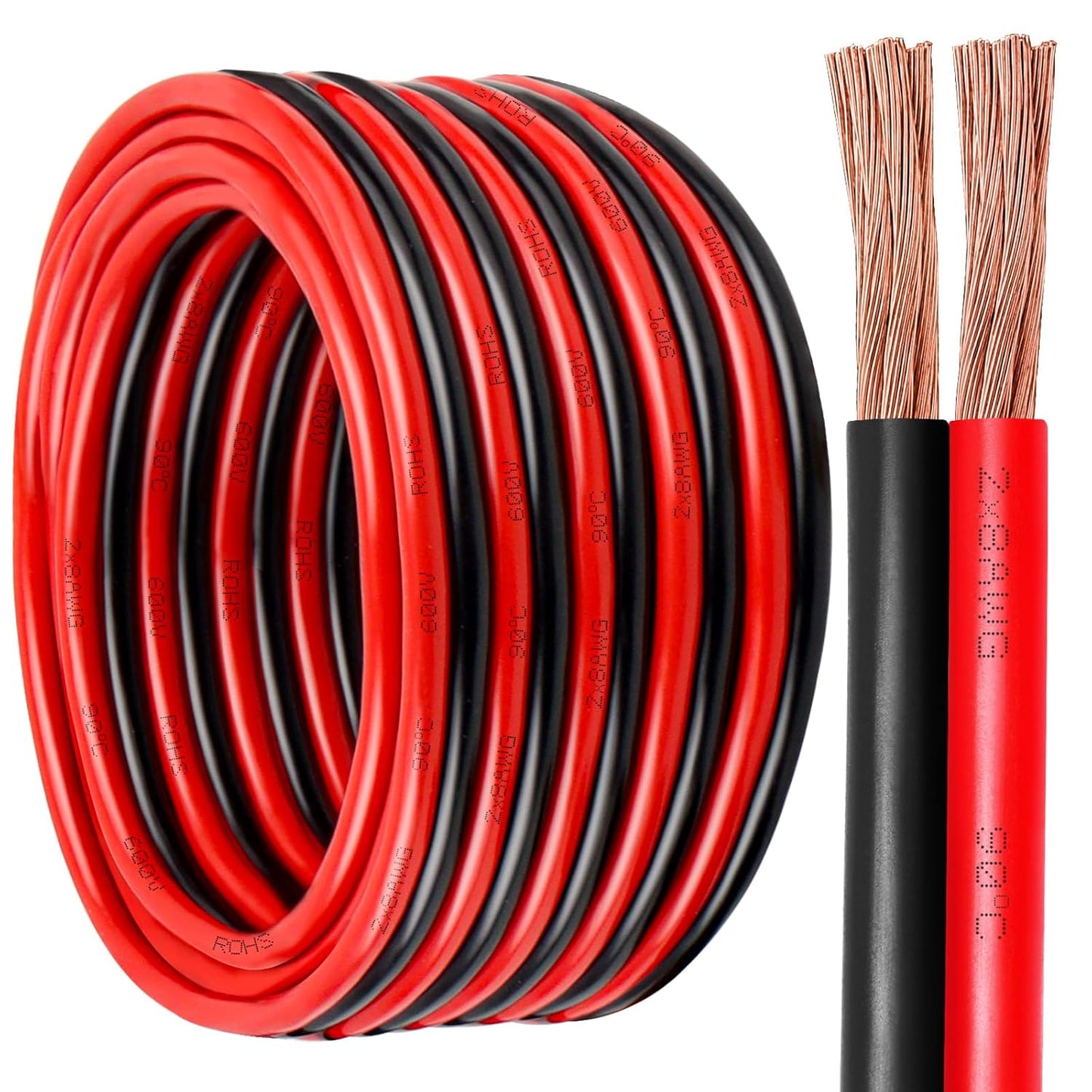 8 Gauge Wire 2 Conductors Copper Wire, 8 AWG Battery Cable Oxygen Free Copper Wire for Solar Panel, Automotive, Trailer, RV and Speaker (8 Gauge 20FT)
