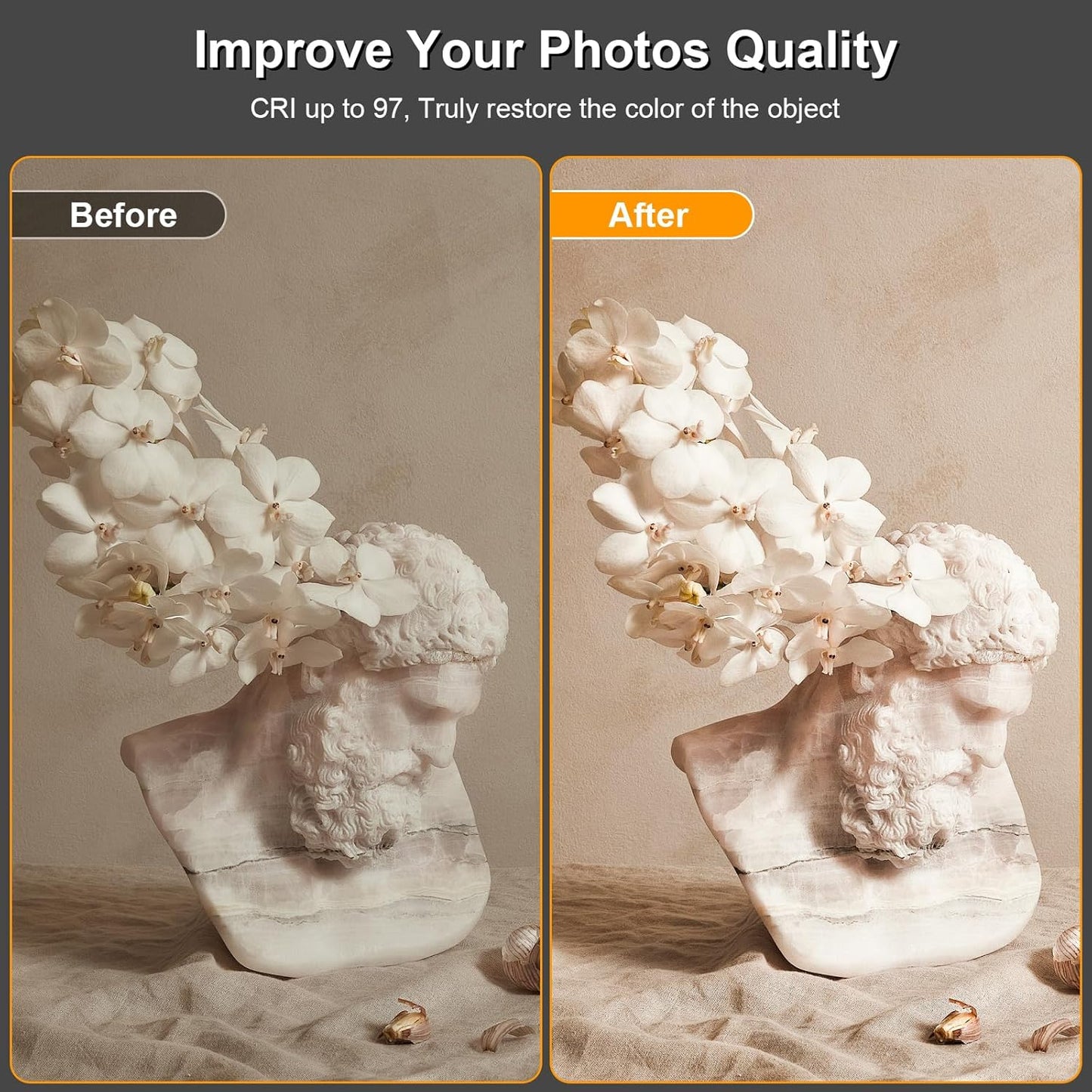 Hagibis LED Camera Light - Portable Photography Lighting with 60 LED, 2200mAh Rechargeable Battery, 7 Modes, 10-Level Brightness, Clip-on Light for Phone/Tablet/Laptop