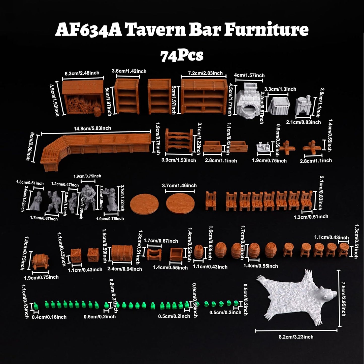74 Pcs Tavern Bar Furniture RPG Terrain Set – Detailed DND Accessories for Tabletop Role-Playing – Miniature Props for Dungeons and Dragons, TTRPG Maps, and Wargame Campaigns – AF634A