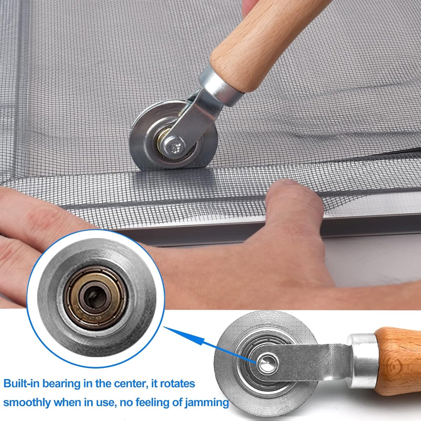 BAYTORY Upgrade Window Screen Repair Kit, Steel/Nylon Roller Tool with Bearing, Spline Removal Hook, 32ft Retainer Spline and 12pcs Screen Clips Replacement for Installing Door Mesh Screens