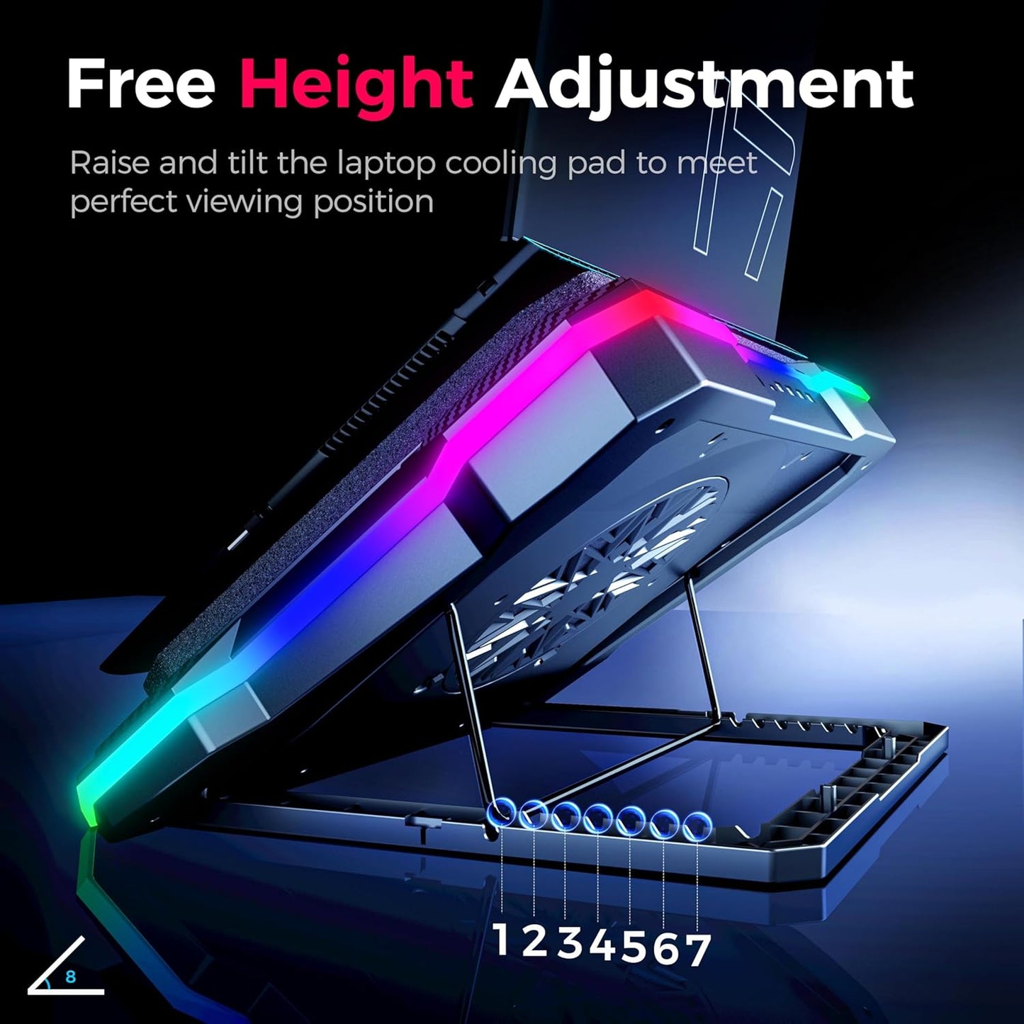 AICHESON Gaming RGB Laptop Cooling Pad with Powerful Cooler Fan, Sealed Foam and Phone Holder for 15-19 inch Laptops and PC Computers