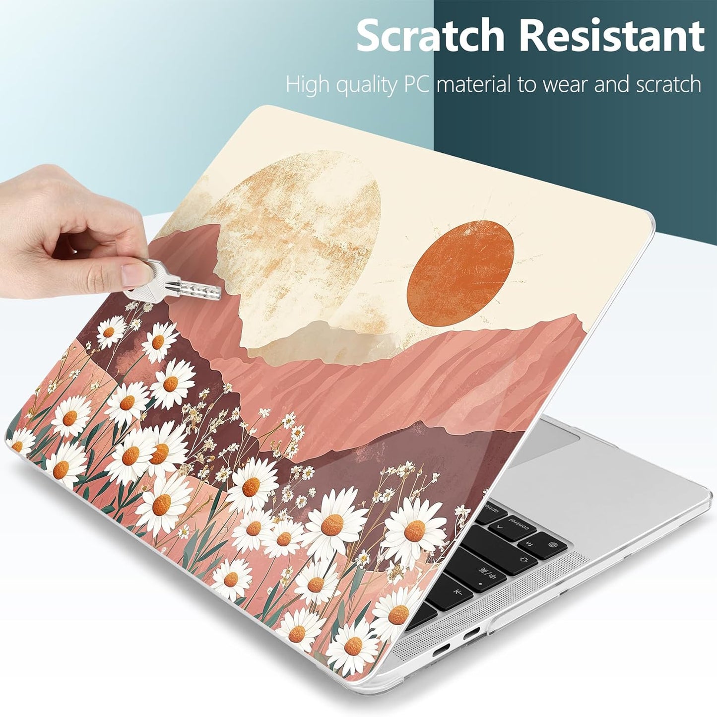 TWOLSKOO Compatible with MacBook Pro 13 inch Case 2023-2016 A2338 M2/M1 A2251 A2289 A2159 A1989 A1706, Plastic Hard Shell Cover & Keyboard Skin & Screen Protector, Mountains & Daisies