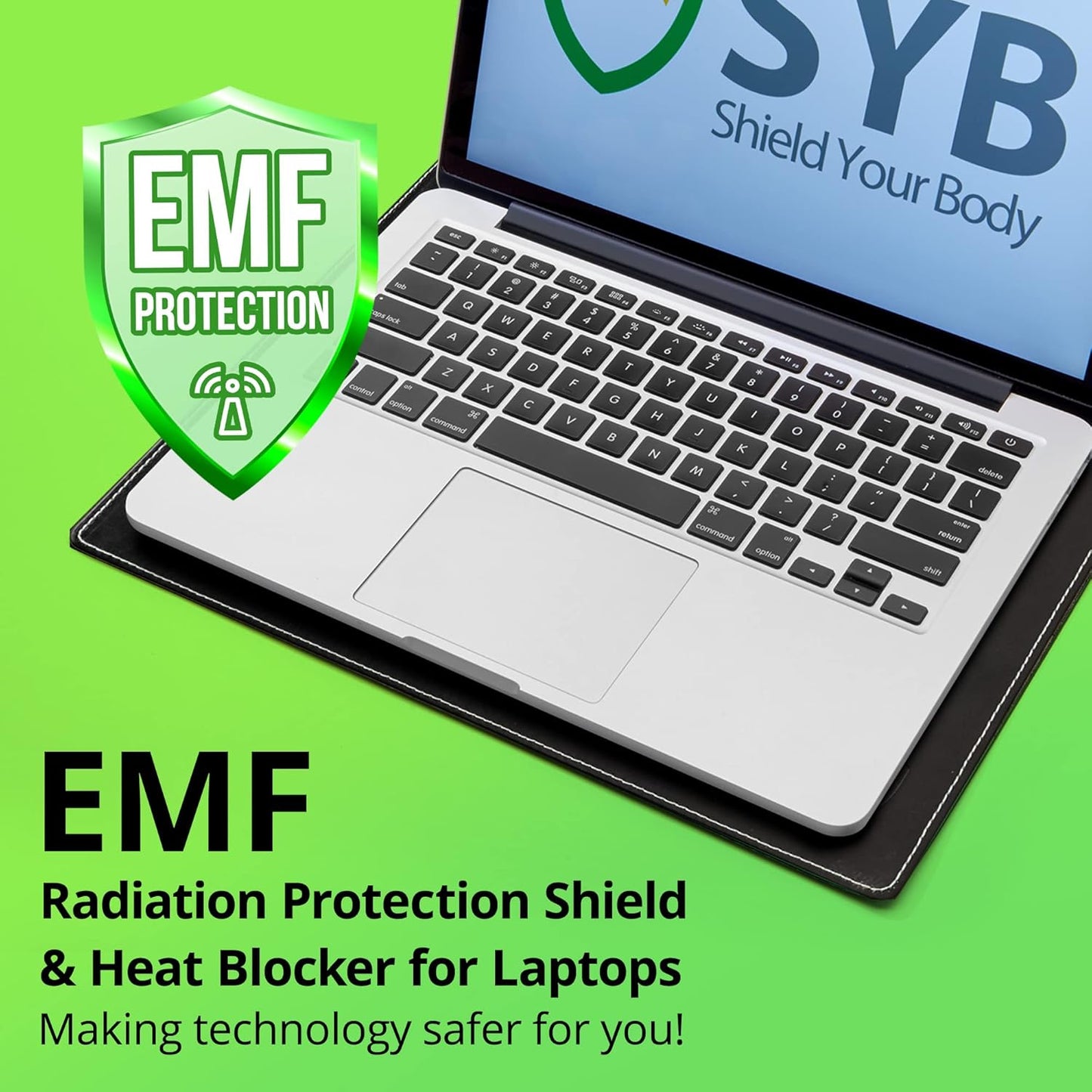 Shield Your Body - Laptop Lap Pad with SaferBody™, Anti Radiation Shield & Heat Shield Pad, EMF Blocker Laptop Pad for Up to 14in.Wide Device (13.8 x 10.7 inches), Jet Black PU Leather Color