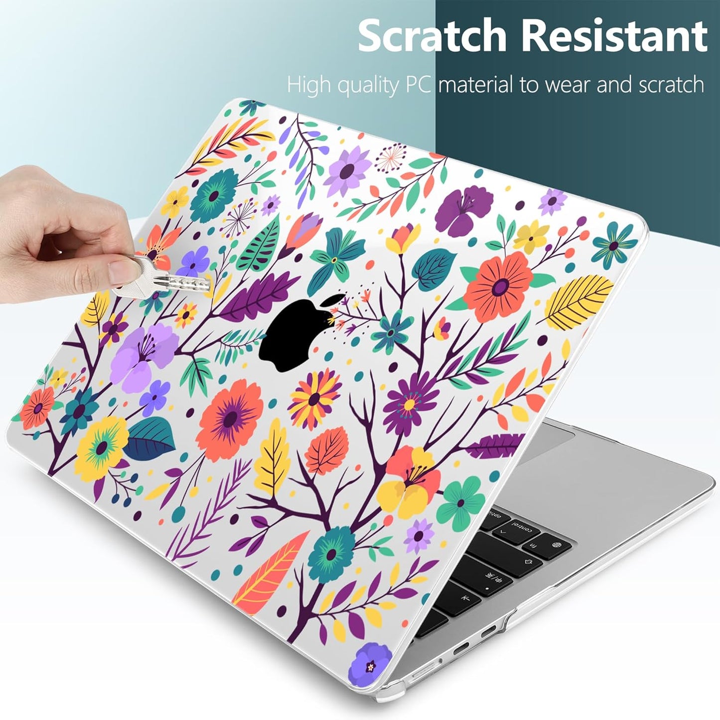 TWOLSKOO for M4 MacBook Air 13.6 inch Case 2025-2022 Release M4 A3240 M3 A3113 M2 A2681, Plastic Hard Shell & Screen Protector & Keyboard Cover & Trackpad Film, Colorful Flowers