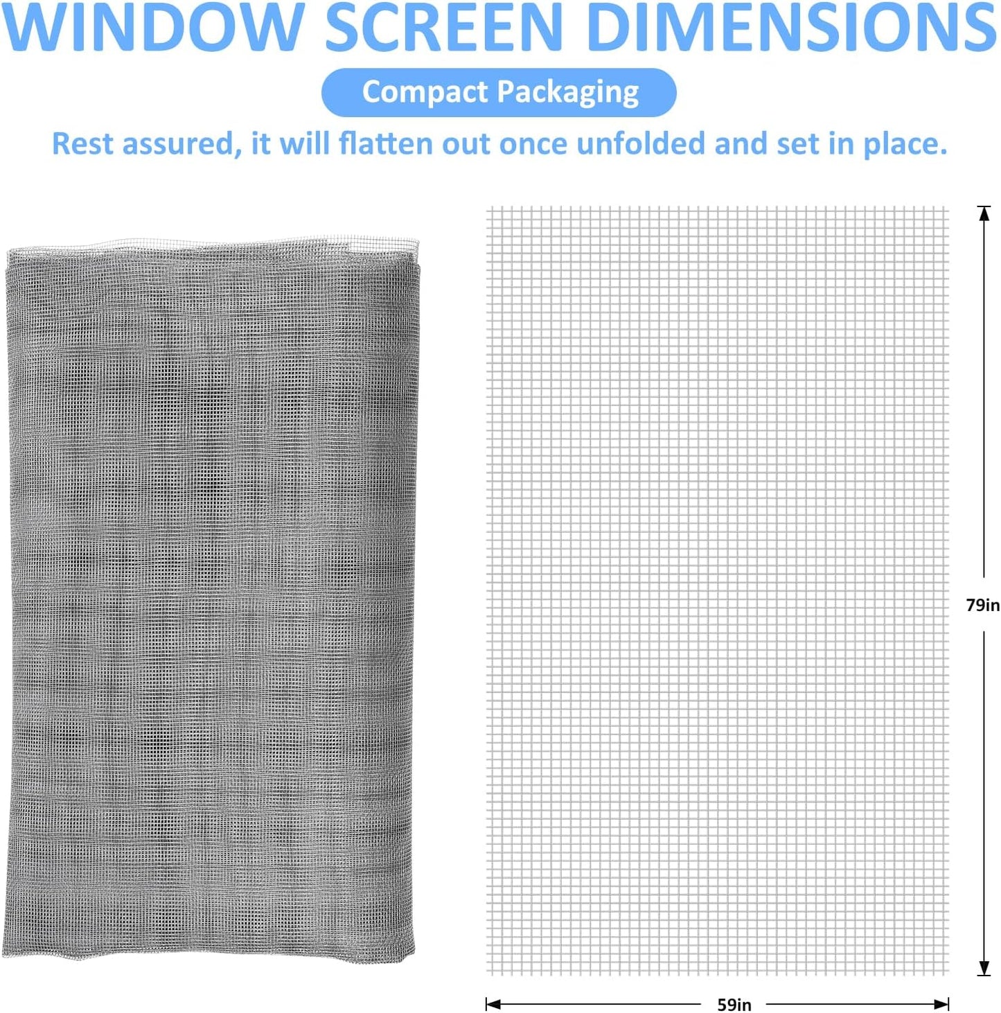 59"x79" Window Screen Mesh, Fiberglass Window Screen, Screen Door Mesh, Windows Screens and Screen Door Replacement, Patio Screen Mesh- Gray