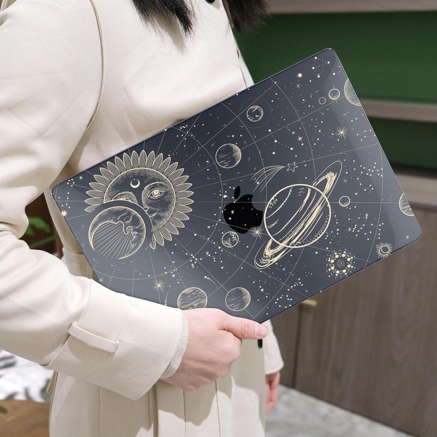 MEEgoodo for MacBook Air 13.3 inch Case 2021 2020 2019 2018 A2337 M1 A2179 A1932, Clear Case for MacBook Air M1, Hard Shell with Keyboard Webcam Cover & Trackpad Film & Type C Adapter,Moon