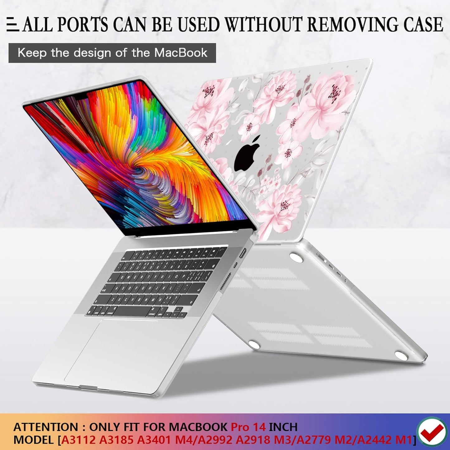 CISSOOK Compatible with MacBook Pro 14 inch 2024 2023 2022 2021 Release M4 M3 M2 M1 Chip A3112 A3185 A3401 A2918 A2992 A2779 A2442 Model, Hard Shell Case with Keyboard Cover&Screen Protector, Pink Bow