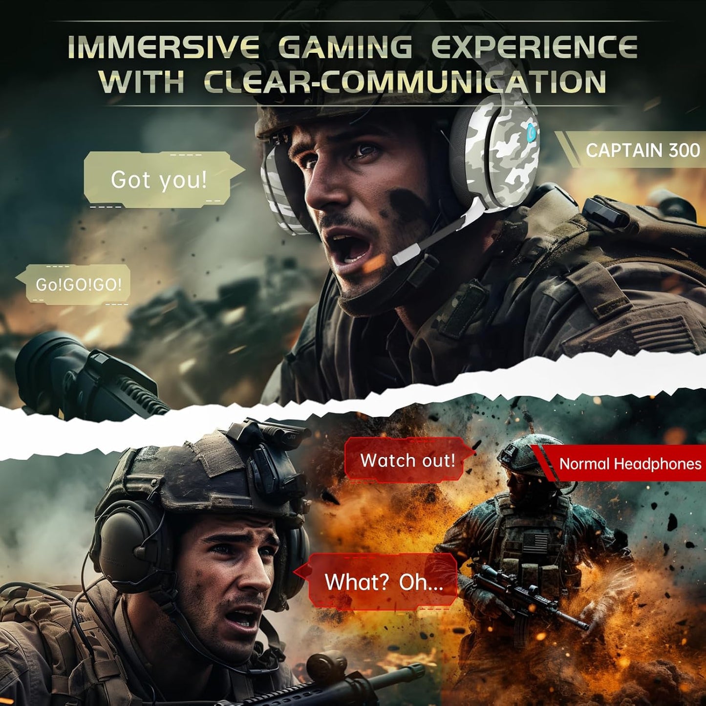 2.4GHz Wireless Gaming Headset for PS5, PS4 Fortnite & Call of Duty/FPS Gamers, PC, Nintendo Switch, Bluetooth 5.3 Gaming Headphones with Microphone for Computer, Mobile, Stereo Sound (Camo)