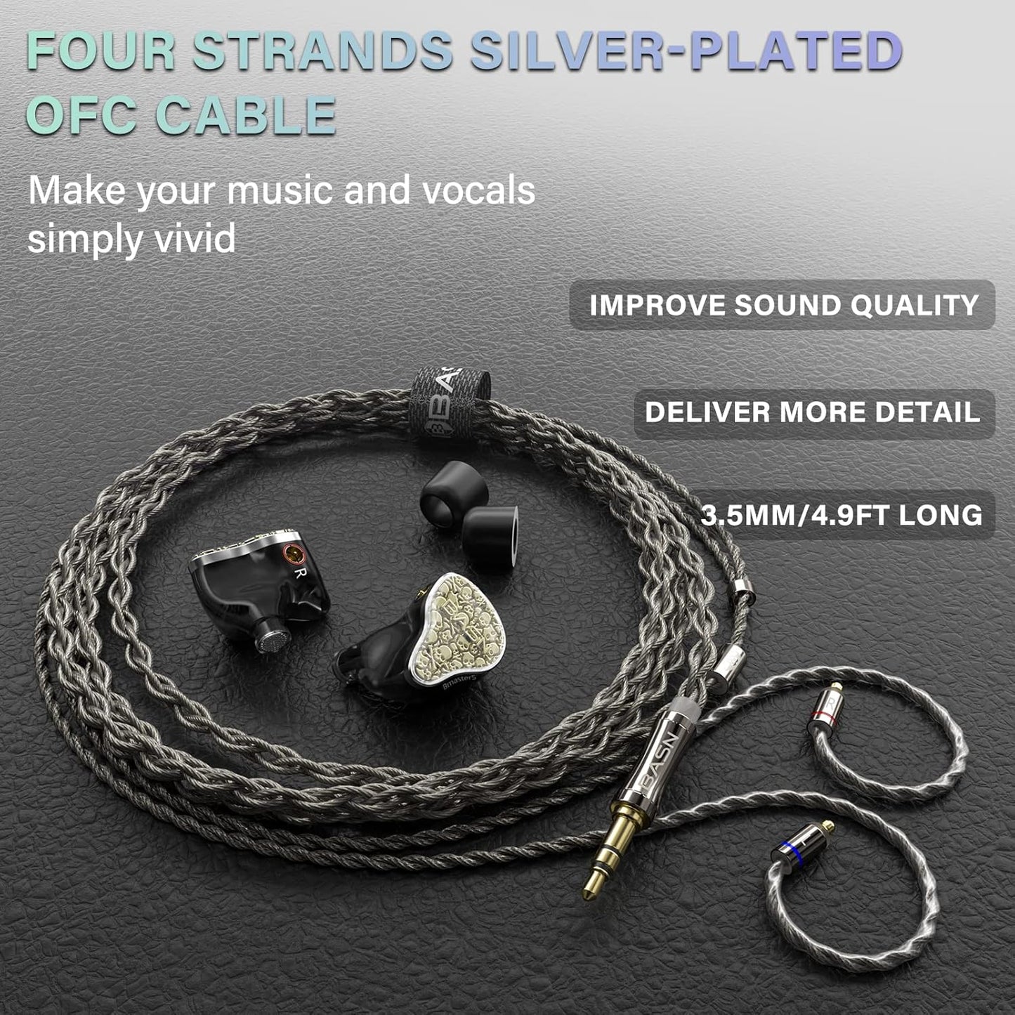 BASN Bmaster5 in Ear Monitors, 1DLC Diaphragm+4BA 5 Drivers IEM Earphones with Silver-Plated OFC Cable, Noise Isolation Wired Earbuds for Musicians (Starlight Gold)