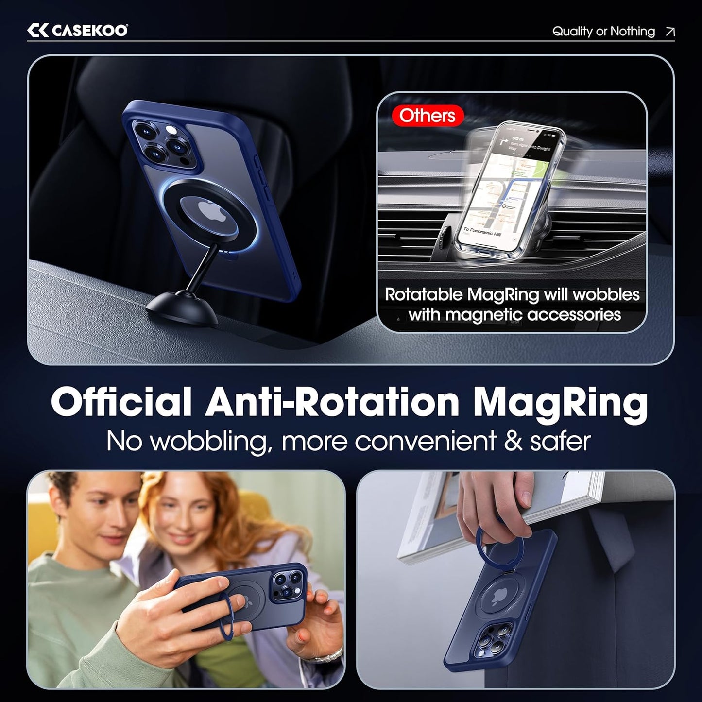 CASEKOO Designed for iPhone 15 Pro Case with Magnetic Invisible Stand [Military Drop Protection] [Compatible with MagSafe] Shockproof Slim Translucent Matte Pro Case 6.1 Inch, Blue