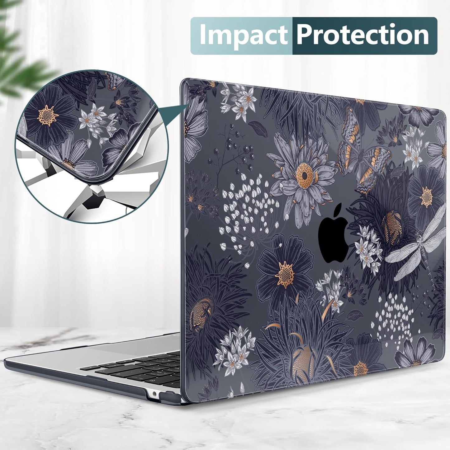 TWOLSKOO for M4 MacBook Air 13.6 inch Case 2025-2022 Release M4 A3240 M3 A3113 M2 A2681, Plastic Hard Shell & Screen Protector & Keyboard Cover & Trackpad Film, Wild Flower