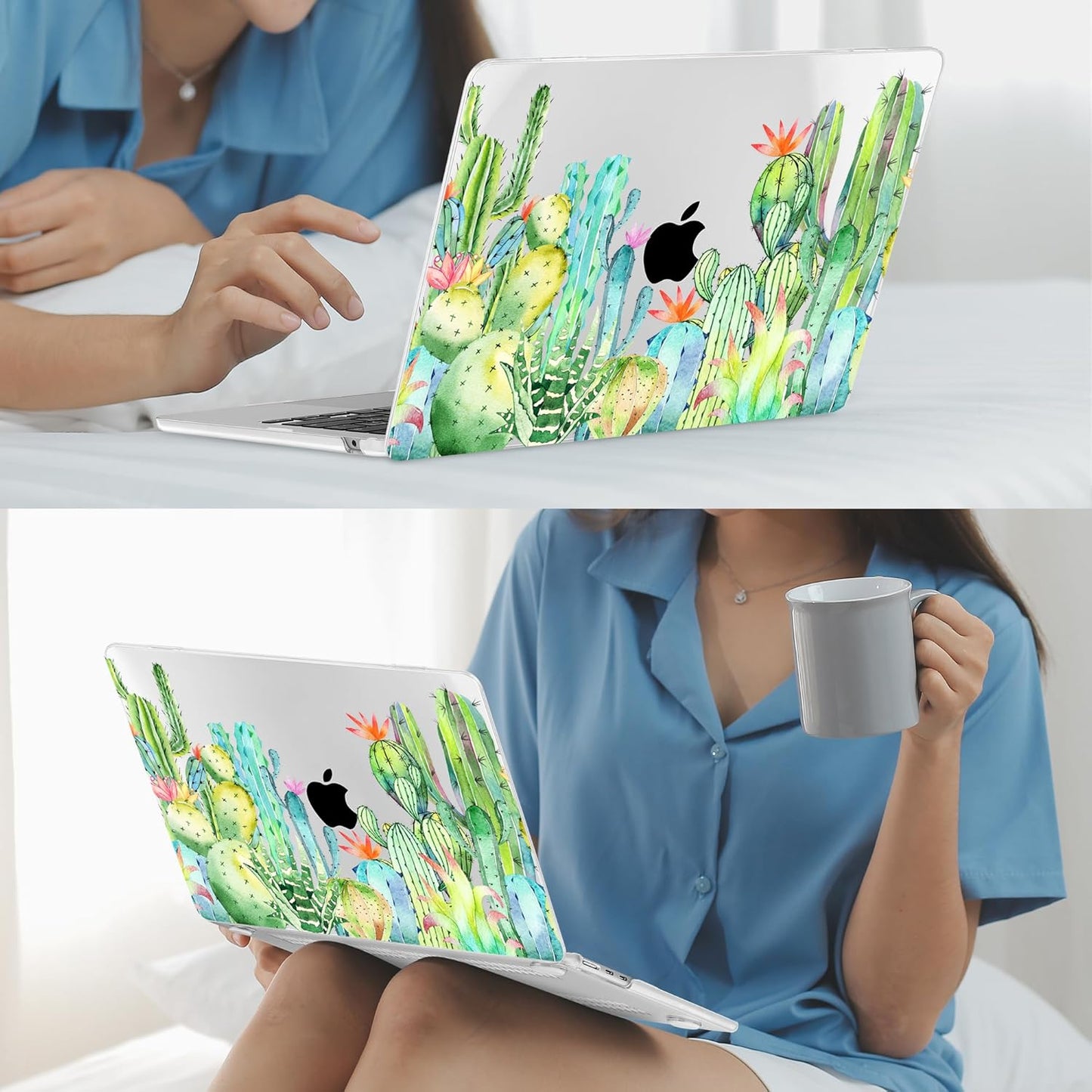 Mektron for 2025 M4 MacBook Air 13.6 Inch A3240 Case Fits 2023 A2681 M2 2024 A3113 M3 Chip with Liquid Retina Display, Printed Plastic Hard Shell Cover for MacBook Air 13.6", Watercolor Cactus