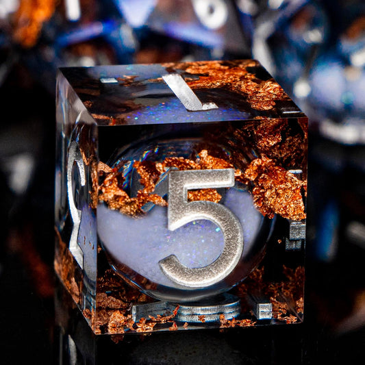 ARUOHHA Liquid Core DND Dice Set, 7pcs Resin Sharp Edged Dragons Dice Role Playing Games, RPG Silver Numbers Black Dungeons Polyhedral Dice with Gift Box D20 D12 D10 D8 D6 D4