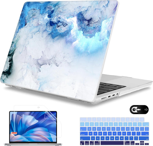 Mektron Case for MacBook Pro 16" M3 A2991 M2 A2780 M1 A2485 (2021/2022/2023) Pro/Max Chips with Touch ID, Hard Shell Plastic Laptop Cover Keyboard Cover Screen Protector, Cloud & Lightning