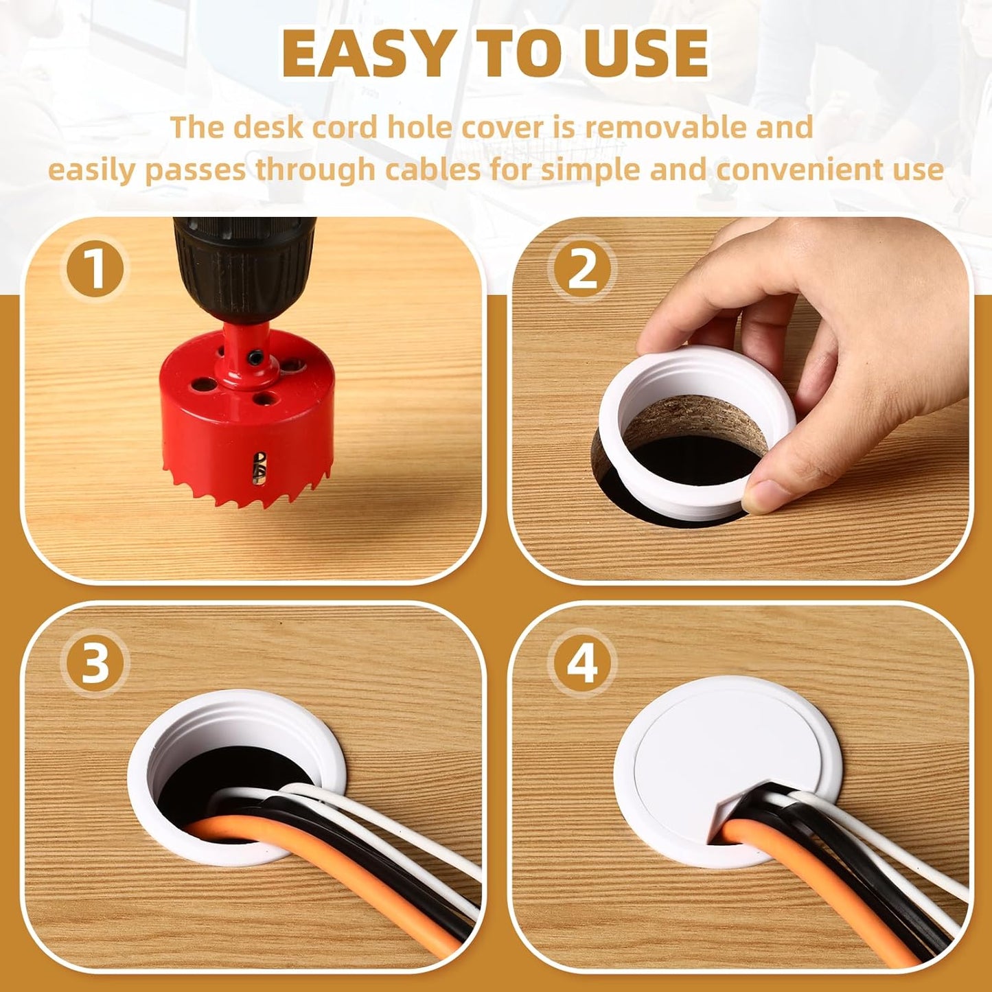 Desk Grommet 2 Inch (50 mm) 10 Pieces, Desk Hole Cover for Cables White, ABS Plastic Grommet Hole Cover with Hole Saw for Wires Cables Through The Countertop by XIOGZAXI