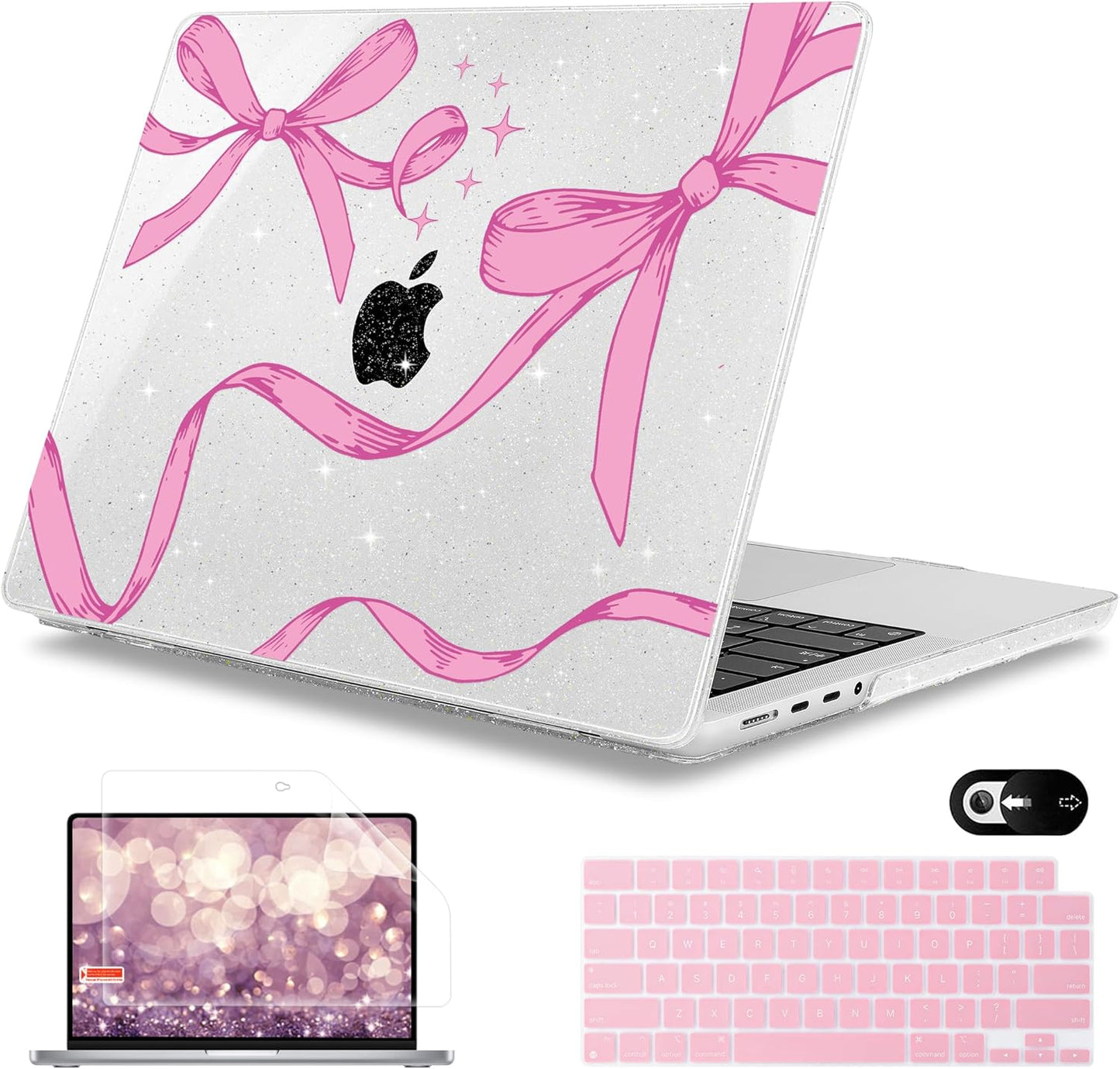 Mektron Case for MacBook Pro 16" M4 A3403 A3186 M3 A2991 M2 A2780 M1 A2485 (2021/2023/2024) Pro/Max with Touch ID, Hard Shell Plastic Laptop Cover Keyboard Cover Screen Protector, Pink Bows C246