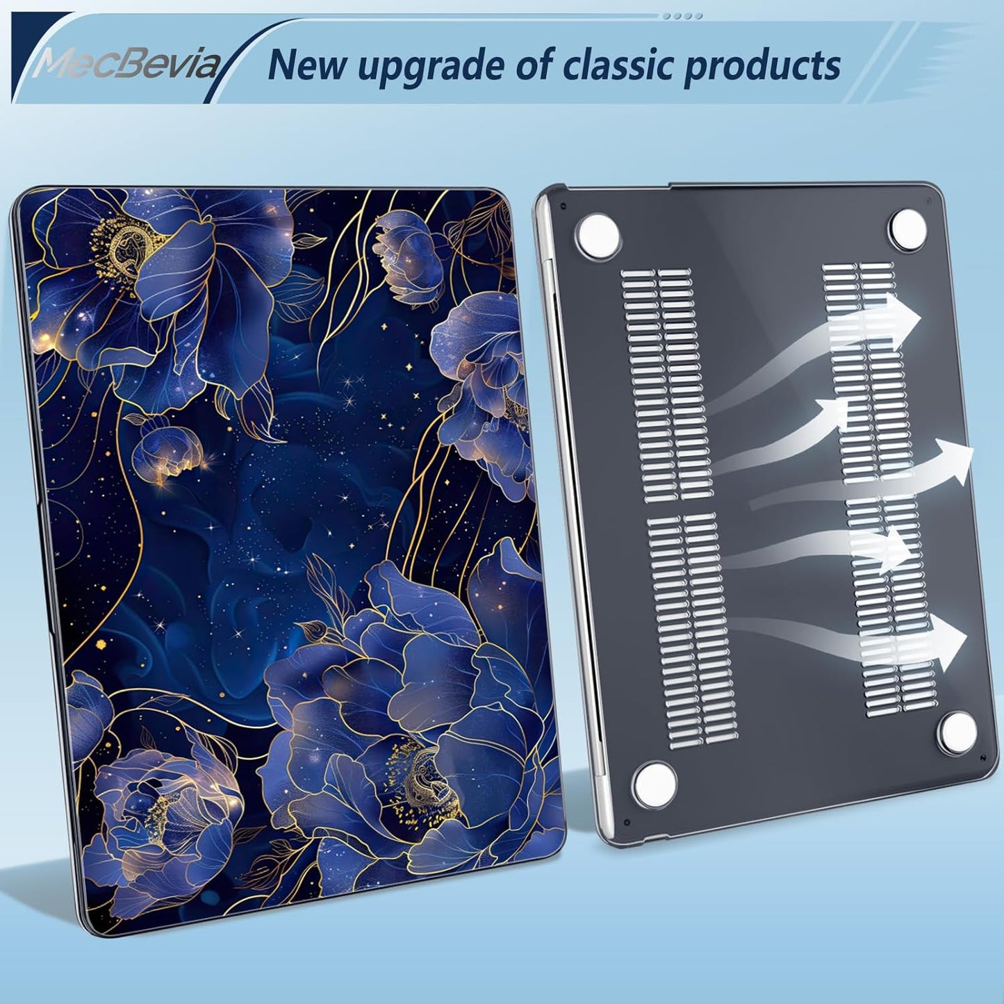 Compatible with MacBook Air 13.6 inch Case, M4 A3240/M3 A3113/M2 A2681 (Released 2025 to 2022), Hard Shell, Keyboard Cover, Screen Protector, Webcam Cover & Type-C Adapter, Starry Flower