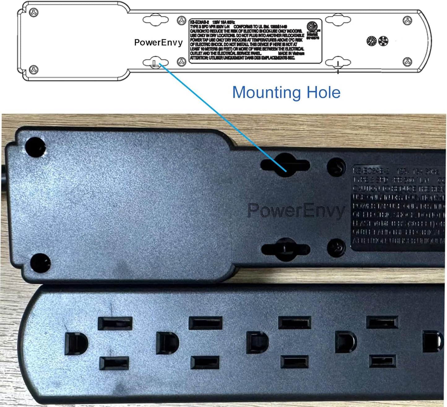 6-Outlet Surge Protector – 250 Joules, 6ft Cord, 15A/125V, 1875W Max – Right Angle Plug, Black – Home, Office, & Electronics Protection