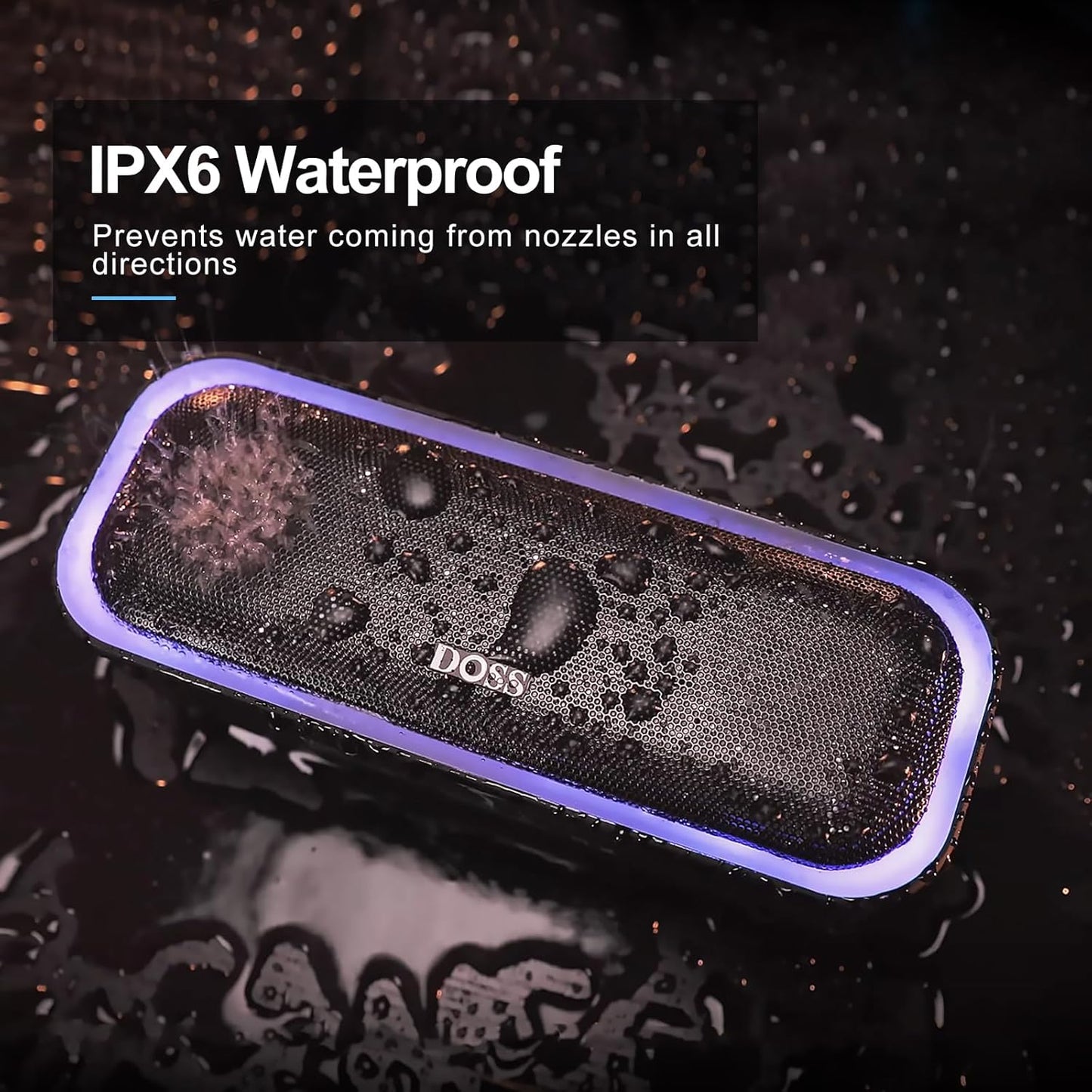 DOSS SoundBox Pro Bluetooth Speaker with 20W Stereo Sound, Active Extra Bass, IPX6 Waterproof, TWS Pairing, Multi-Colors Lights, 20H Playtime, Portable for Beach, Outdoor-Stone Blue