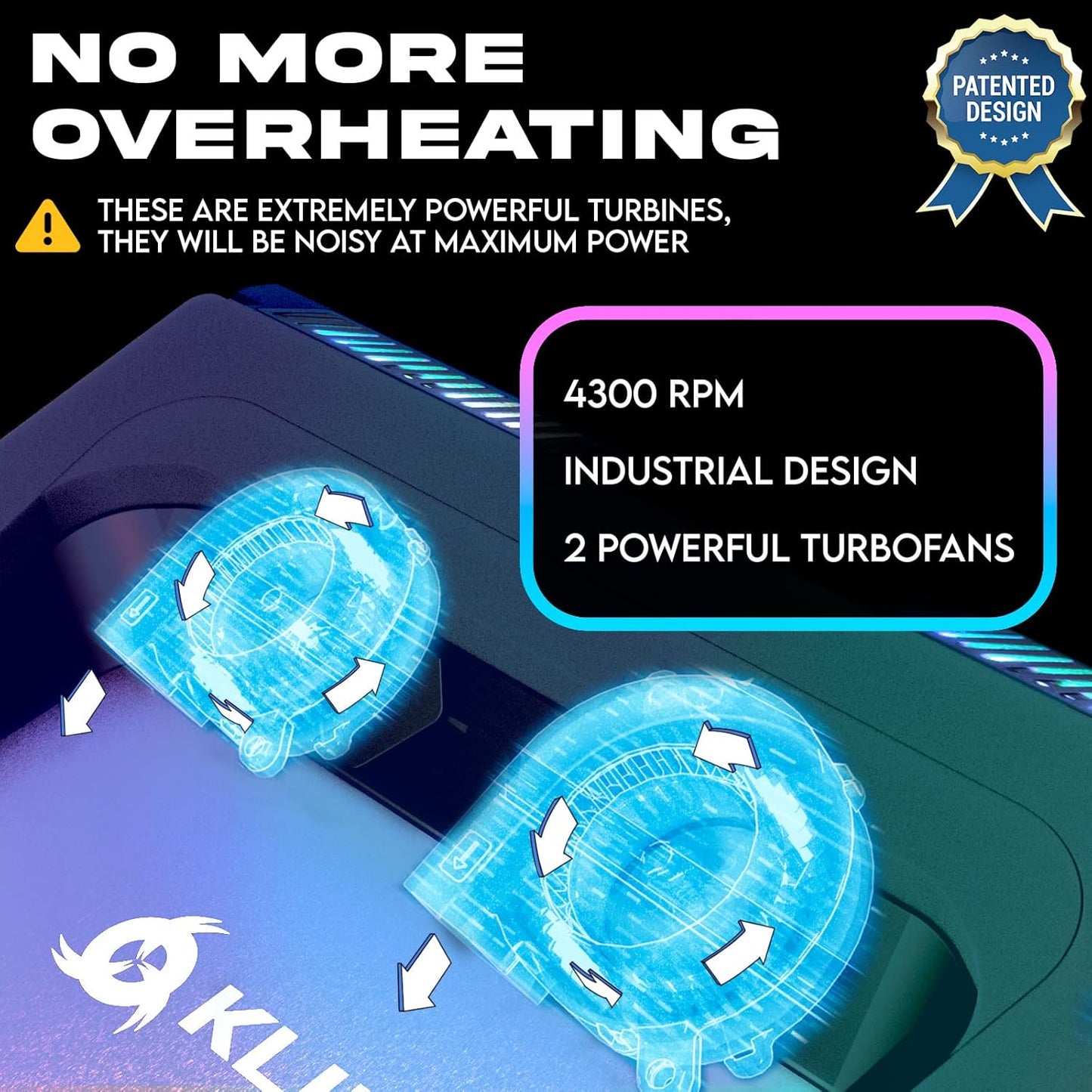 KLIM Everest Laptop Cooling Pad | New | Powerful Turbo-Fan 4300 RPM Laptop Cooler | Sealed Foam for Maximum Performance | Avoid Overheating and Protect Your Gaming Laptop | 14-17.3 in