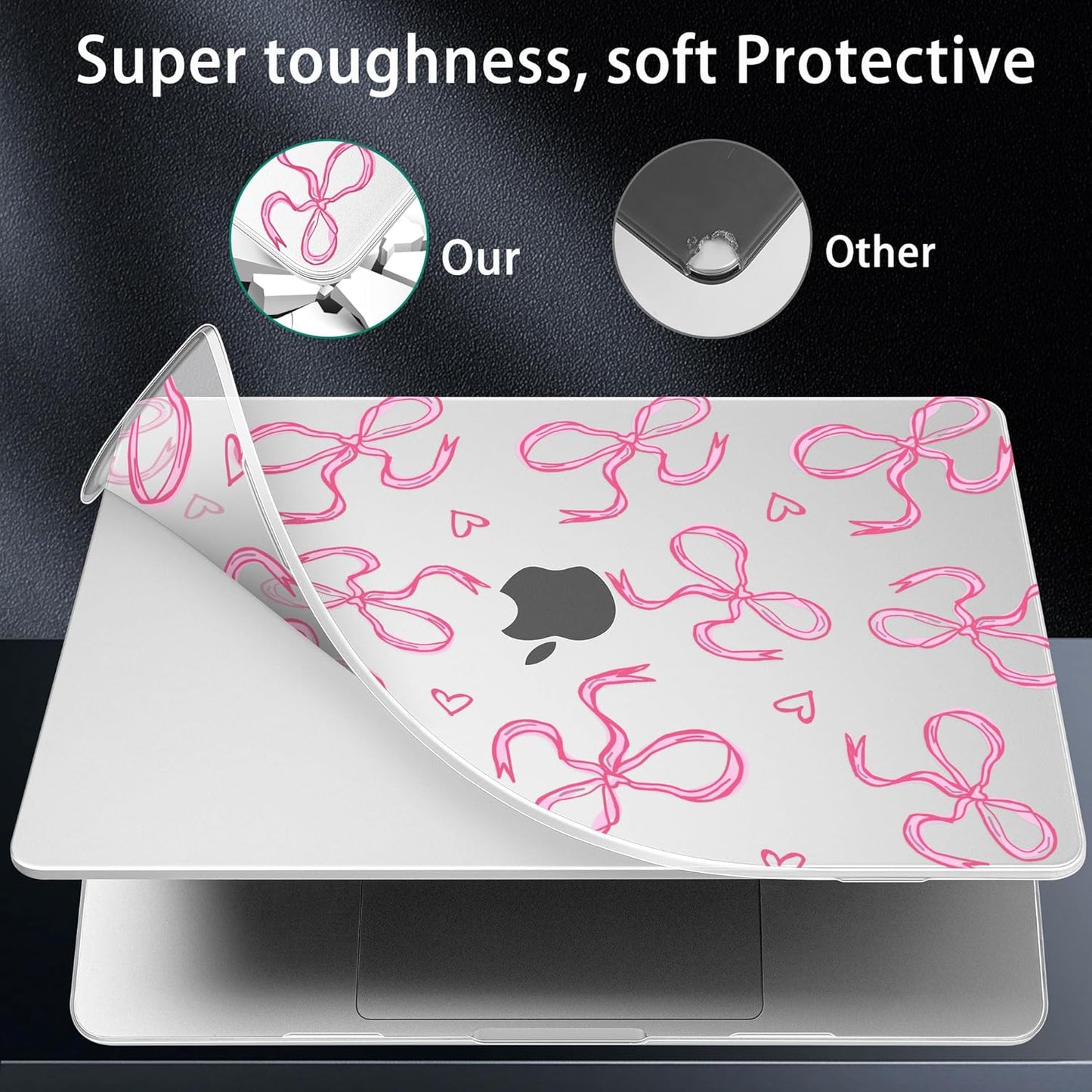 for MacBook Pro 16 inch Case 2021 2022 2023 2024 Release A3186 A3403 M4 A2991 M3 A2780 M2 A2485 M1 Pro/Max, Hard Shell Case with Screen Protector & Keyboard Cover, Pink Bows Heart