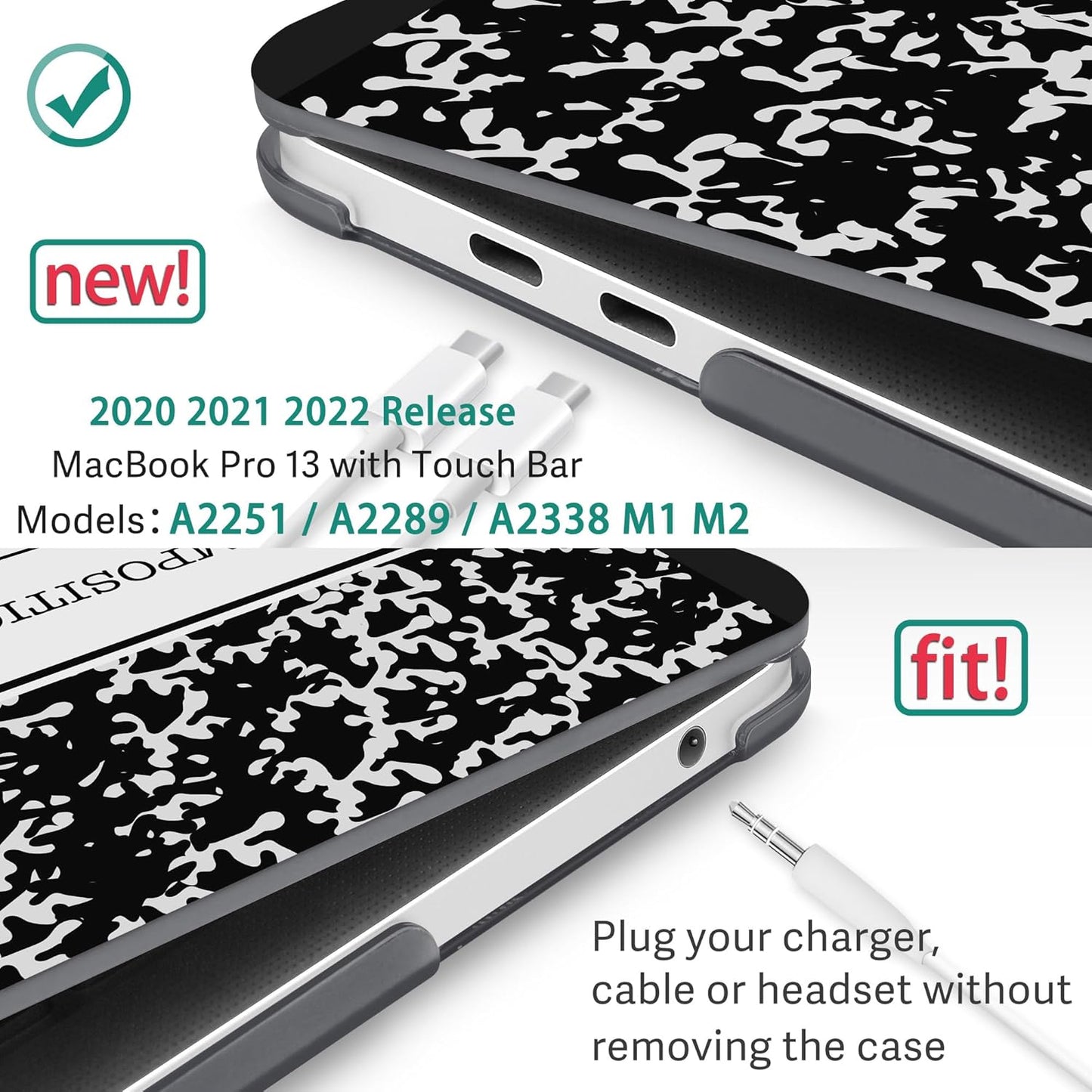 May Chen for MacBook Pro 13 Case 2022 2021 2020 Release Models: M2 M1 A2338 A2289 A2251, Plastic Hard Shell Case with Keyboard Cover for MacBook Pro 13 inch with Touch Bar fits Touch ID, Book