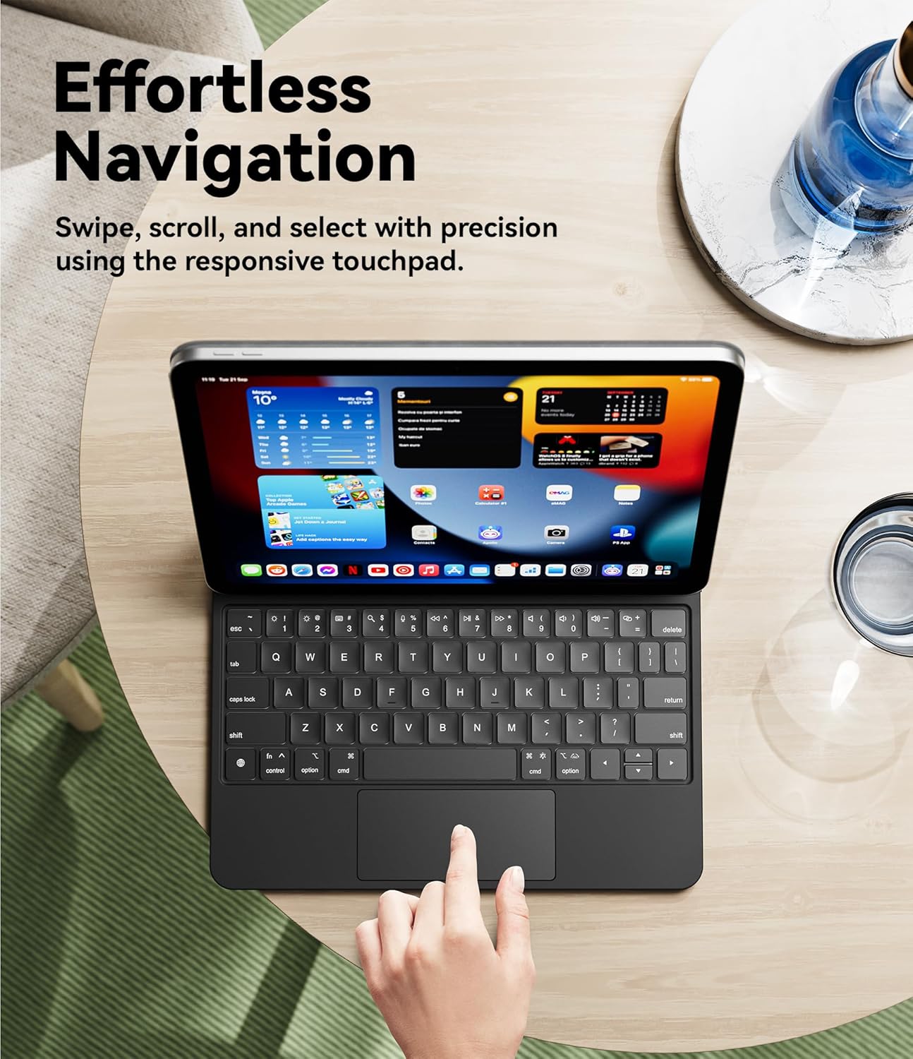 GreenLaw for iPad 11th(A16,2025)/10th(2022) Generation Case with Keyboard, Magic-Style Keyboard Stand, 7 Color Backlit, Stain-Resistant Surface, Multi-Touch Trackpad,Obsidian Black