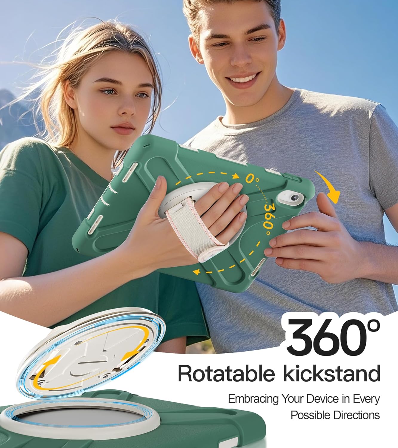 BRAECN for iPad (A16) 11th/10th Generation case 11/10.9 inch 2025/2022 Heavy Duty Shockproof Protective with Pencil Holder Screen Protector 360°Rotating Stand Handle & Shoulder Strap Full Body Cover