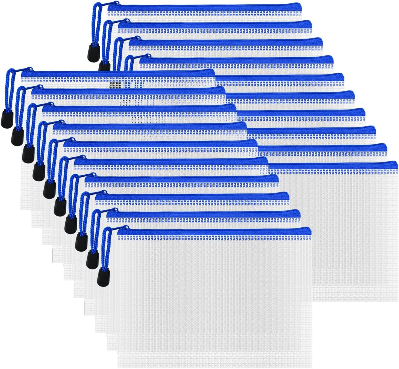 AUSTARK 20Pcs Board Games Storage Bags, PVC Mesh Zipper Pouches, Zippered File Bags, Plastic Waterproof Storage Bags for Office School Home Travel Cosmetic (B6 Size 7.6 x 5.3 Inches, White and Blue)