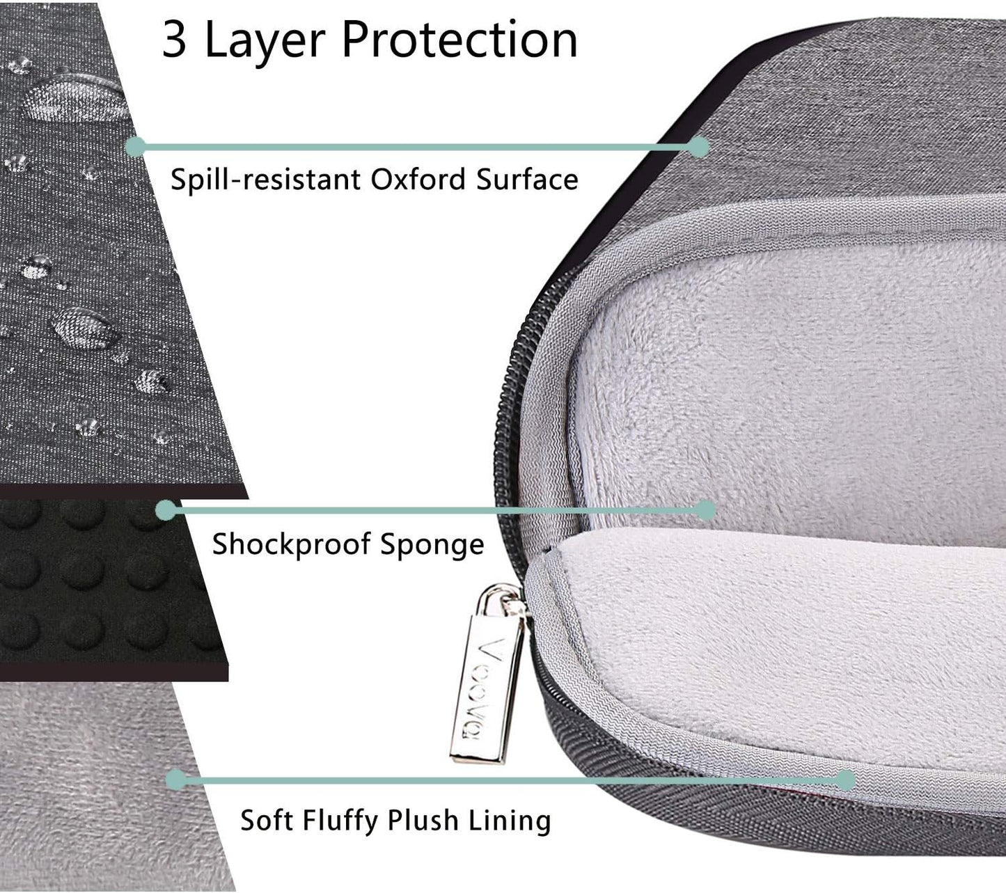 Voova Laptop Bag 17 17.3 Inch Water-resistant Laptop Sleeve Case with Shoulder Straps & Handle, Computer Case Cover Slim Briefcase Compatible with 17-18” Hp Dell Asus Acer, Grey