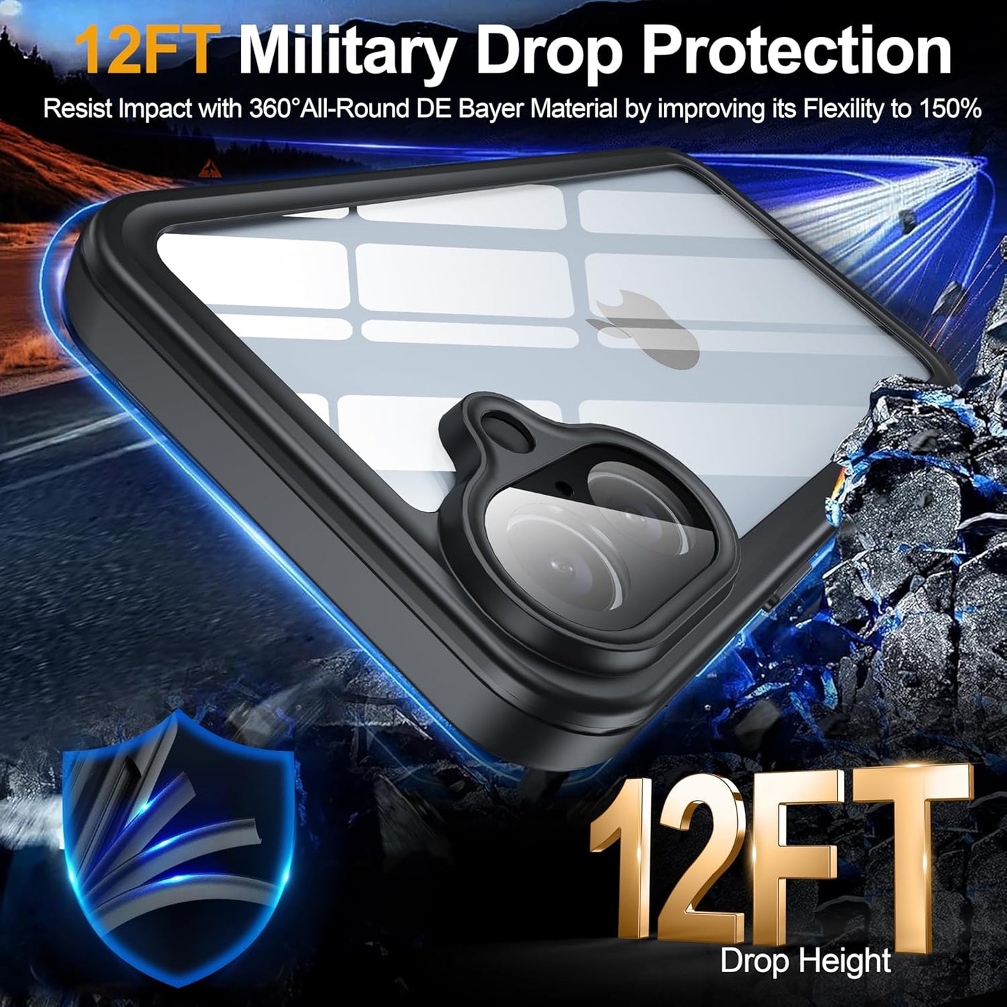 for iPhone 16 Plus Case Waterproof, Built-in Privacy Screen & HD Screen Double Front Frame [IP68 Underwater] Shockproof Dustproof Full Body Protection iPhone 16 Plus Phone Case Blue