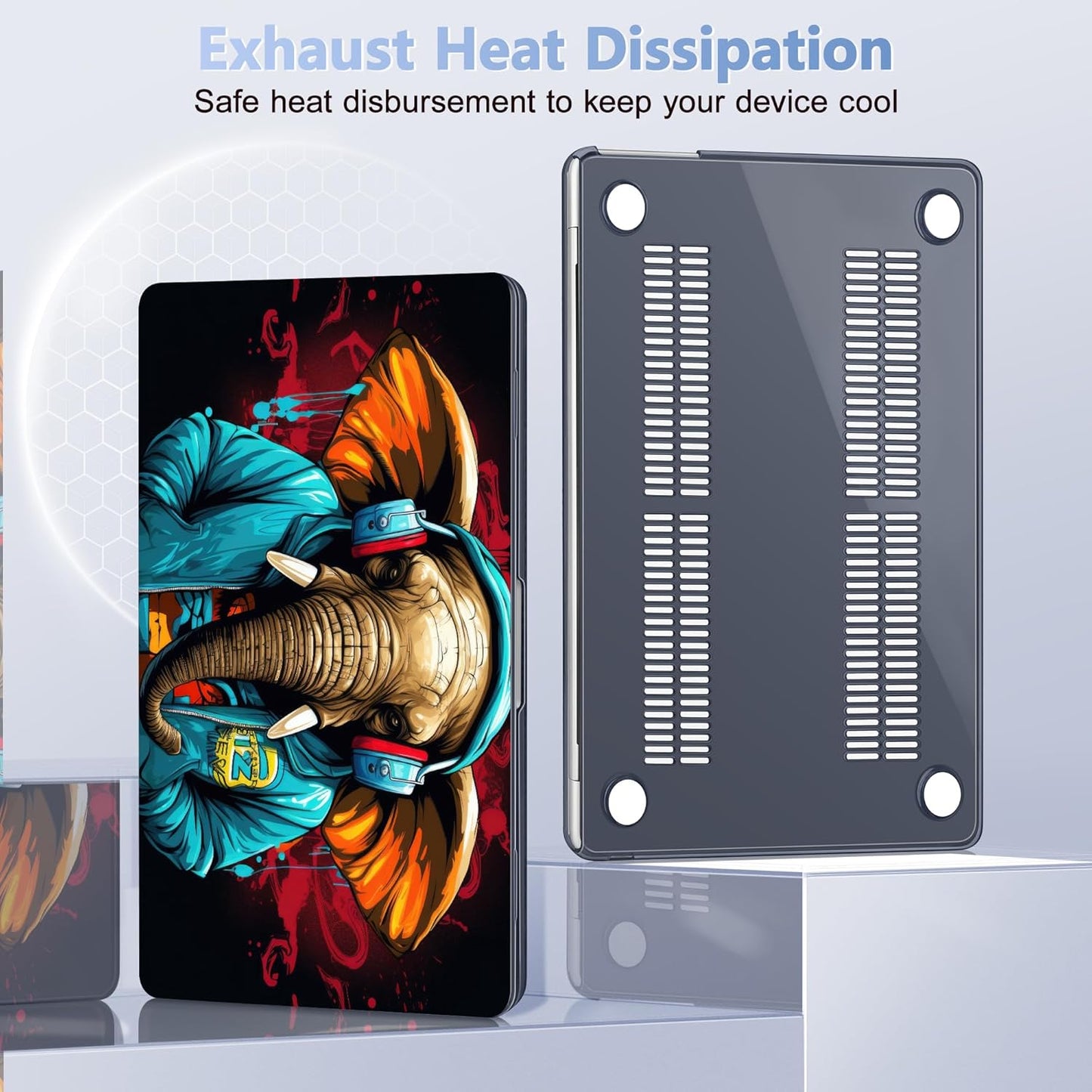 Case for MacBook Air 15 Inch 2025 2024 2023 Release M4 A3241 M3 A3114 M2 A2941, Hard Shell with Screen Protector & Keyboard Cover, Compatible with Touch ID, Elephant Hoodie