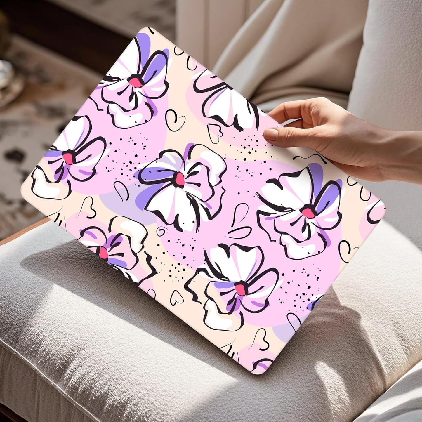 Mektron for 2025 MacBook Air 15 inch M4 Case A3241/ 2024 M3 A3114/ 2023 A2941 M2 Hard Printed Case with 15.3 Liquid Retina Display Touch ID, Plastic Hard Cover & Keyboard Skin- Pink Flowers