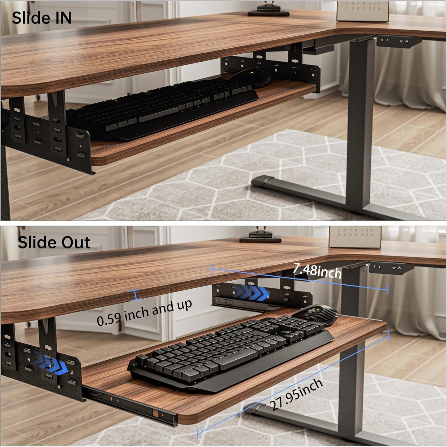 EUREKA ERGONOMIC Adjustable Keyboard Tray Under Desk, 28x11 Inch Large Slide Out Keyboard & Mouse Platform Tray, Wooden Pull Out Computer Keyboard Drawer for Typing Home Office Desk, Walnut