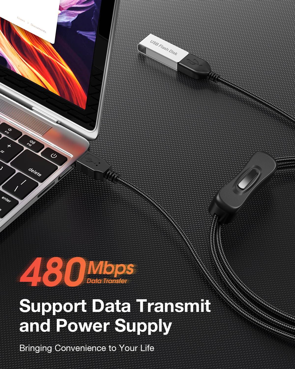 ANDTOBO USB Switch Extension Cable, (Upgraded Data + Power) USB Extension Cord with On/Off Power Switch Cable for LED Strips, iOS System, etc- 3.3 FT