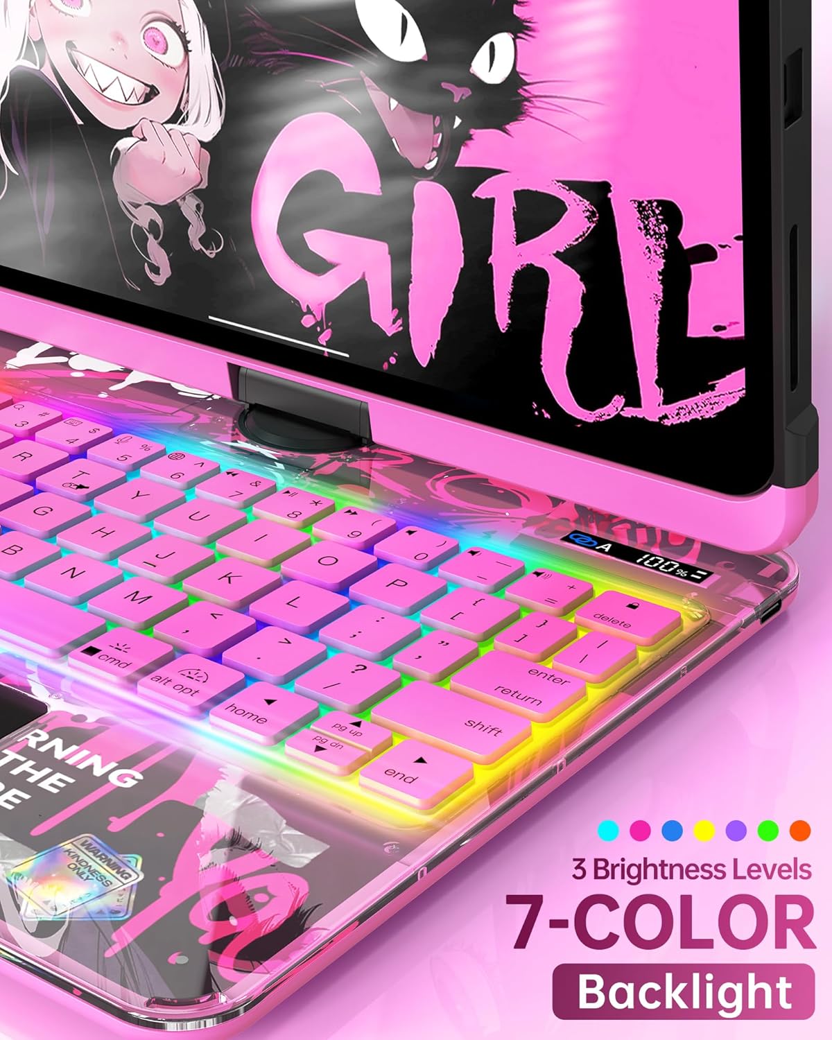 Intermerge Clear iPad A16 11th (2025) & 10th Generation 10.9" Case with Keyboard, 360° Transparent Multi-Touch Trackpad, 7-Color RGB Keyboard, Pencil Holder, Type-C, Power Indicator, Blush Pulse