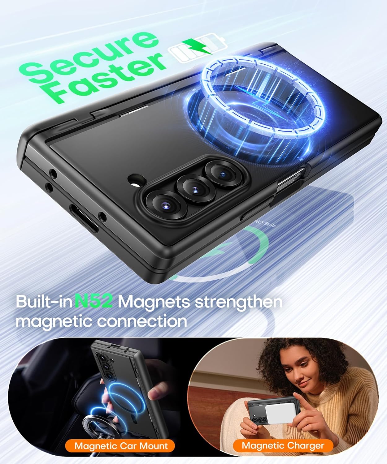 BERFY Magnetic for Samsung Galaxy Z Fold 6 Case with Privacy Screen Protector, [Compatible with MagSafe][Anti Spy] Built-in Hidden Kickstand, Full-Body Shockproof Slim Phone Case for Z Fold 6, Black