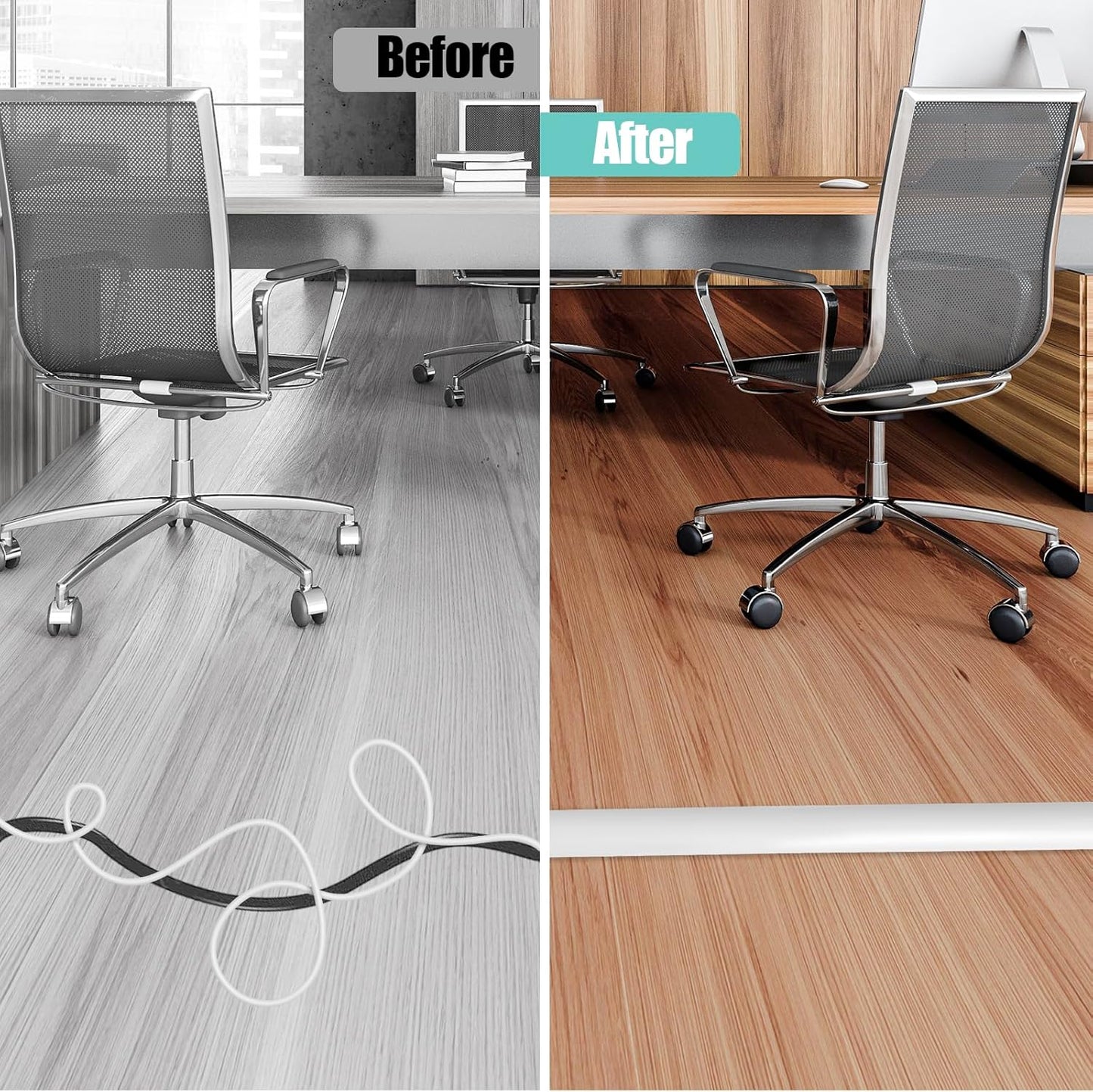 Floor Cord Cover Cavity 0.8"x0.37" Self Adhesive Cord Hider, 10FT Low Profile Cable Management, Extension Strip Protector for Wires, Prevent Cable Trips for Offices, Gyms, Exhibitions（White）