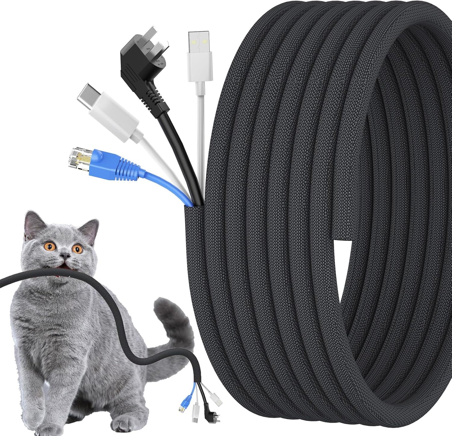 1/2 inch Cord Protectors from Pets No Chew, 10ft Wire Protector Cord Covers for Pets, Flexible Cable Sleeve Cord Management for TV/Computer/Electric Wires/Phone Charging Cables