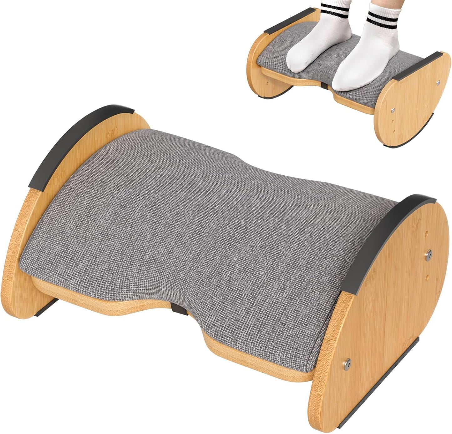 Amazer Bamboo Under Desk Footrest with Cushion 3-in-1, Reversible Ergonomic Rocking Foot Rest for Under Desk at Work, Adjustable Foot Stools with Washable Cover, Desk Leg Rest for Home Office
