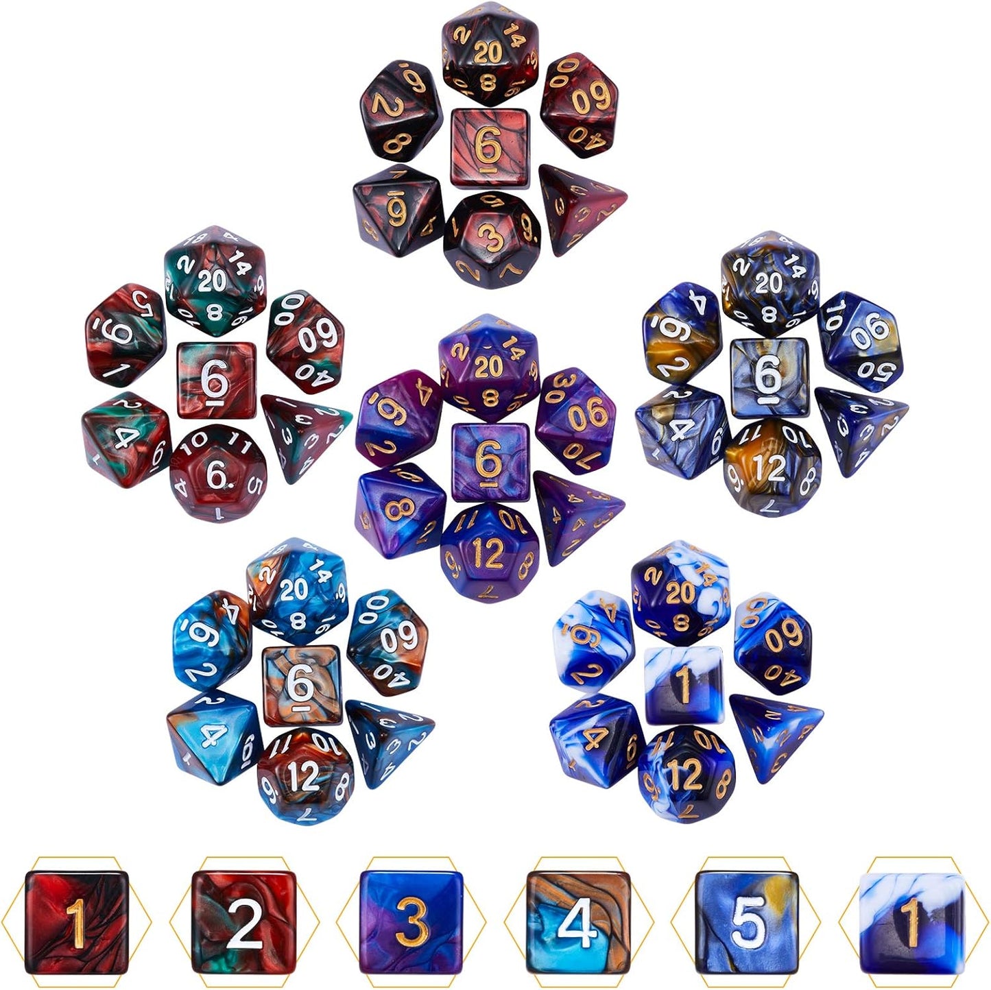 DND Dice Set, 20 X 7 Polyhedral Dice (140 Pieces) Two-Color for Dungeons and Dragons DND RPG MTG Table Game 20 Colors Dice with 1 Large