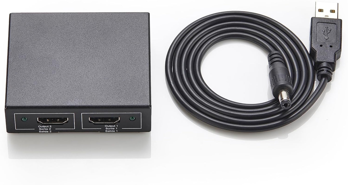 Amazon Basics HDMI Splitter 1 in 2 Out, 4K@30Hz for Dual Monitors, Mirror Only, Black