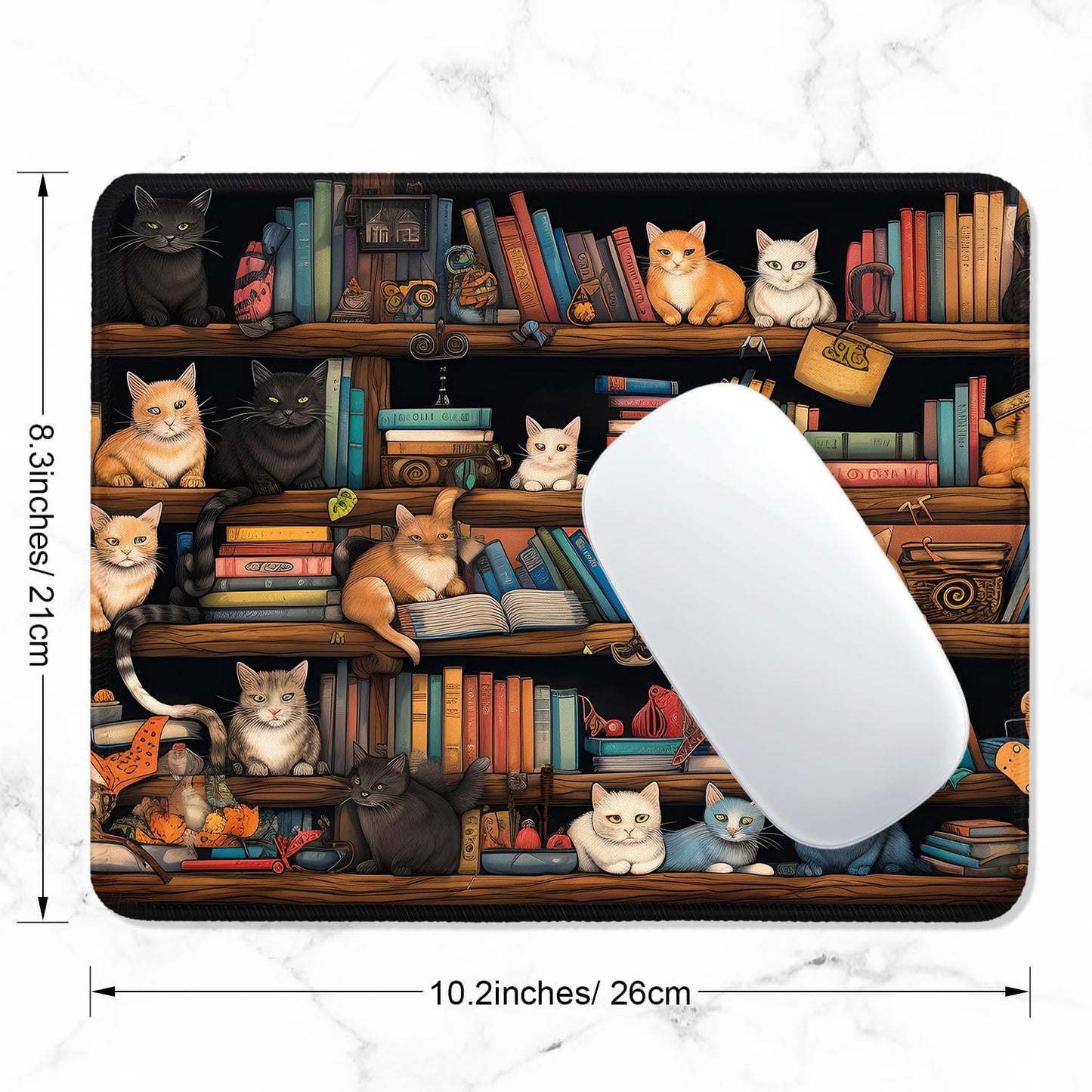 ITNRSIIET Mouse Pad with Stitched Edge Premium Textured Smooth Precise Operation Waterproof Washable Non-Slip Rubber Base Desktop Protection Mat, 10.2×8.3×0.12 inches, Cat on The Desk